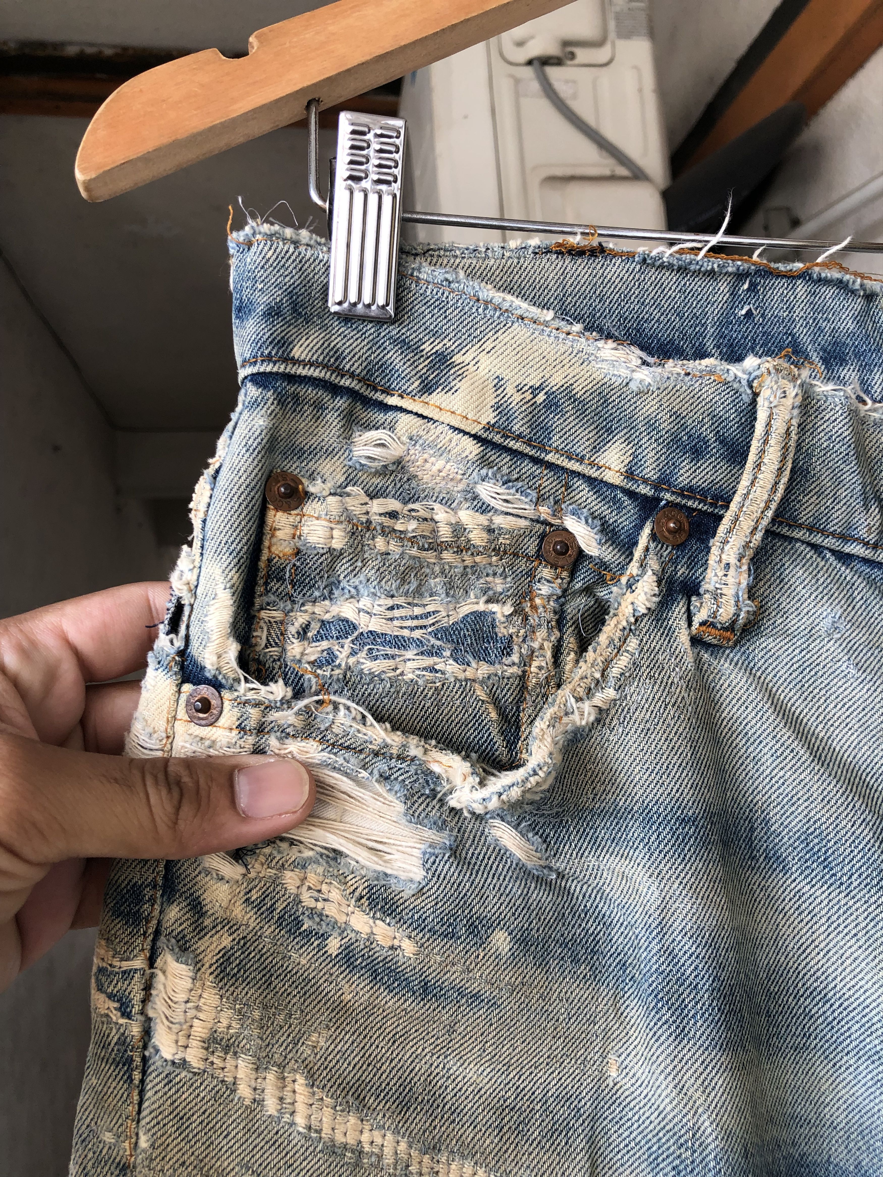 Levi's Vintage 90s Levis Distressed Denim Flare Pants Size US 29 - 6 Thumbnail