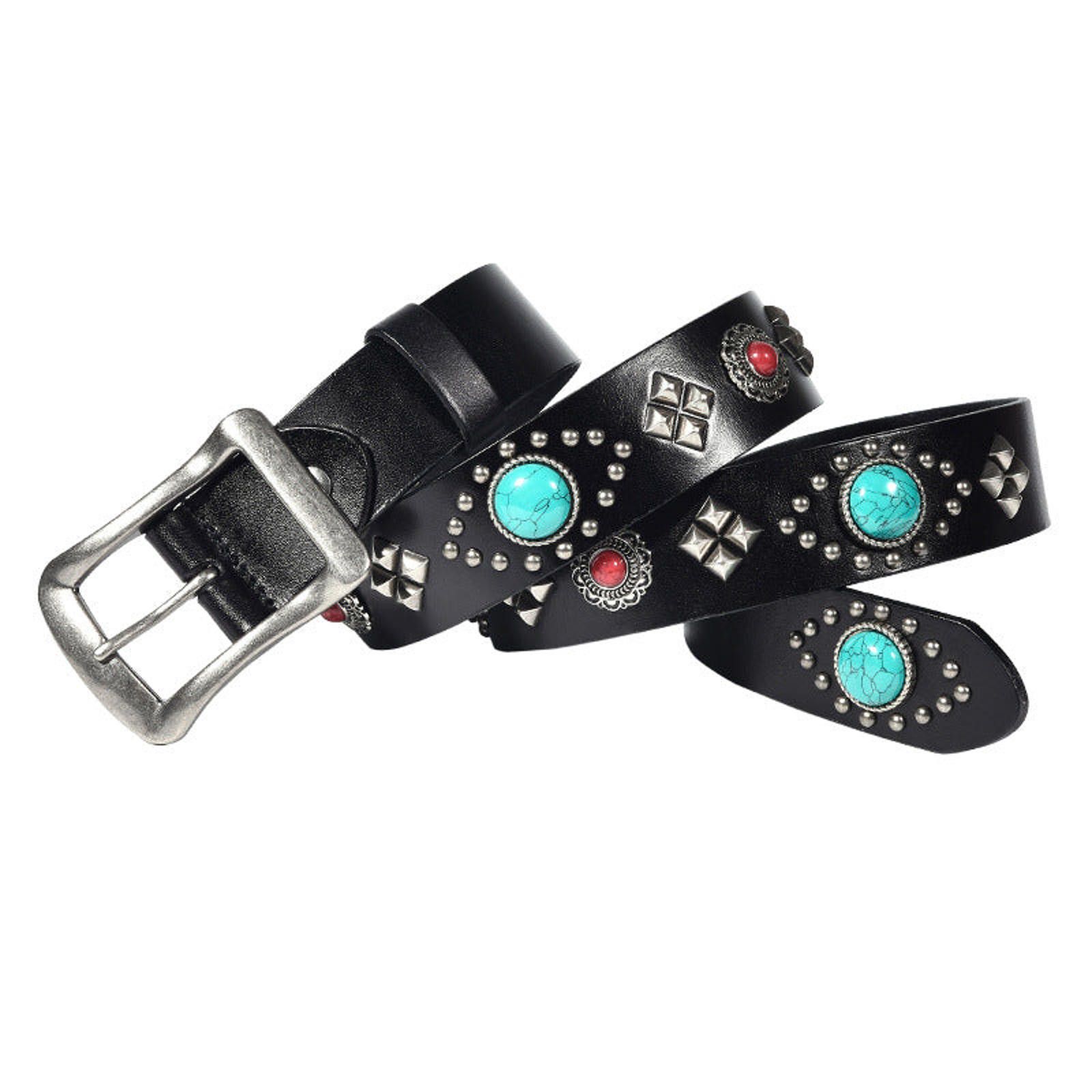 Leather Rhinestone Turquoise Gemstone Belt Size ONE SIZE - 1 Thumbnail
