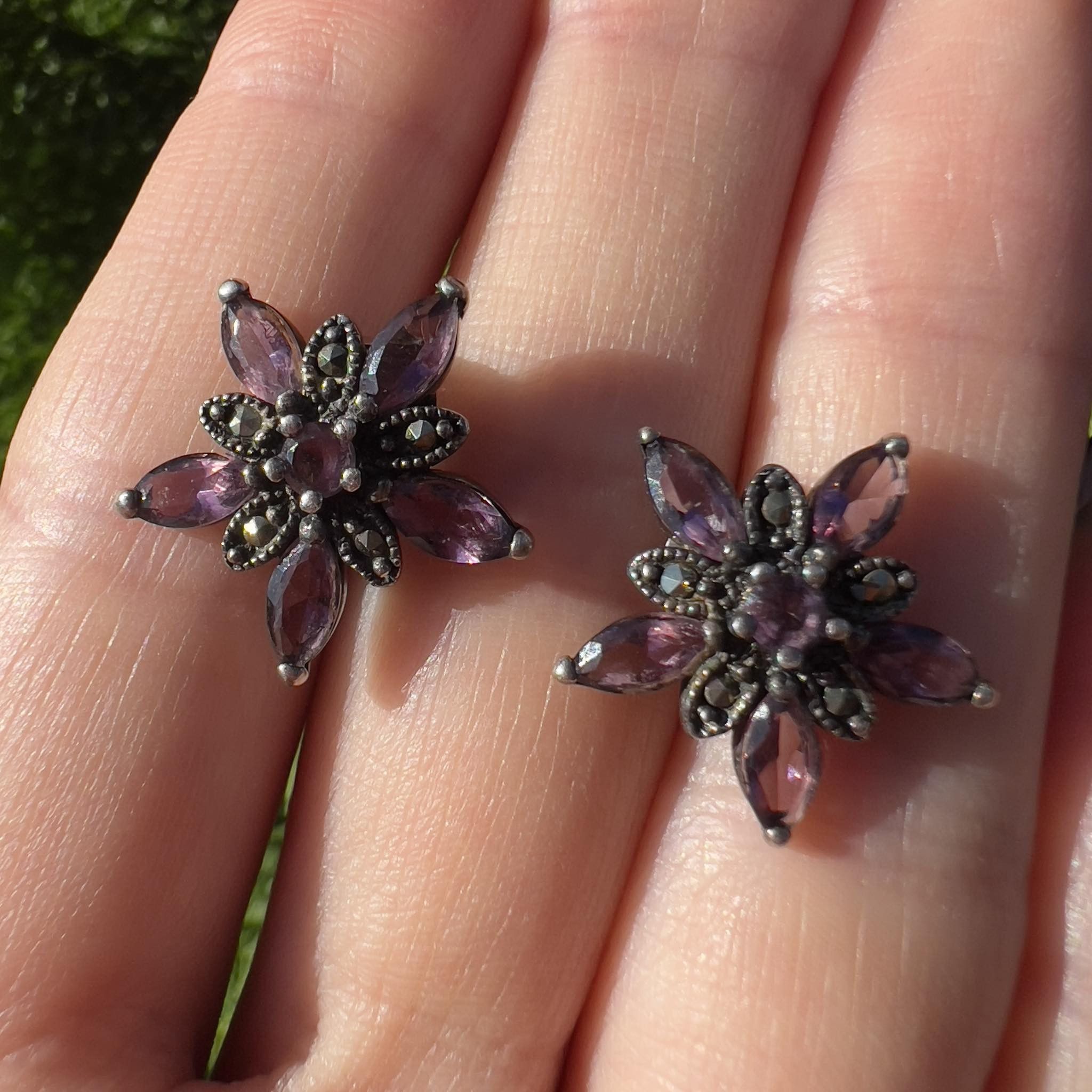 Vintage Sterling Silver 925 Earrings Merkasites Amethyst