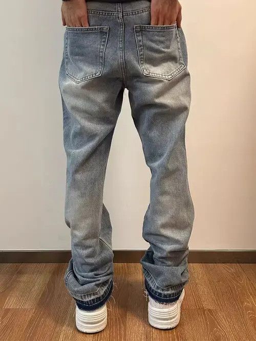 VIBE Street Y2K Washed Fringed Raw Hem Micro Flare Jeans Size US 34 / EU 50 - 4 Thumbnail