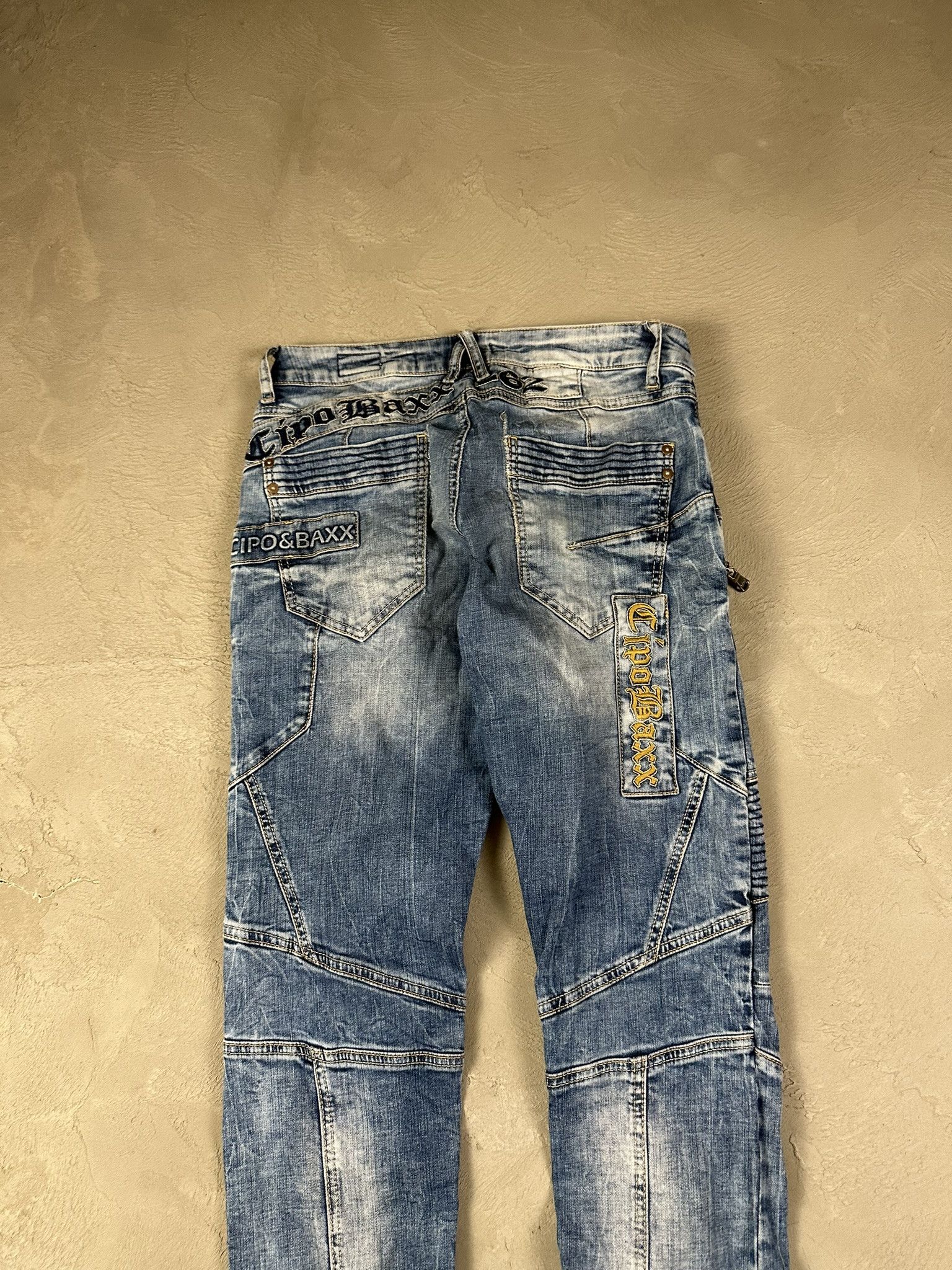 Japanese Brand Crazy Y2k Cipo & Baxx Cross Cross Faded Skinny Biker Jeans Size US 30 / EU 46 - 8 Thumbnail