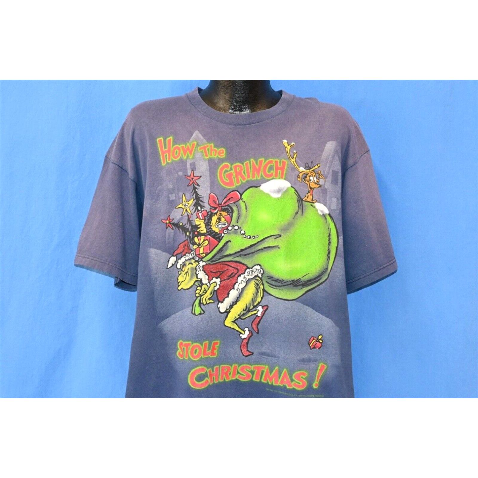 image of Vintage VTG 90's How Grinch Stole Christmas Dr Seuss Glitter Big Print T-Shirt 2Xl in White, Men's