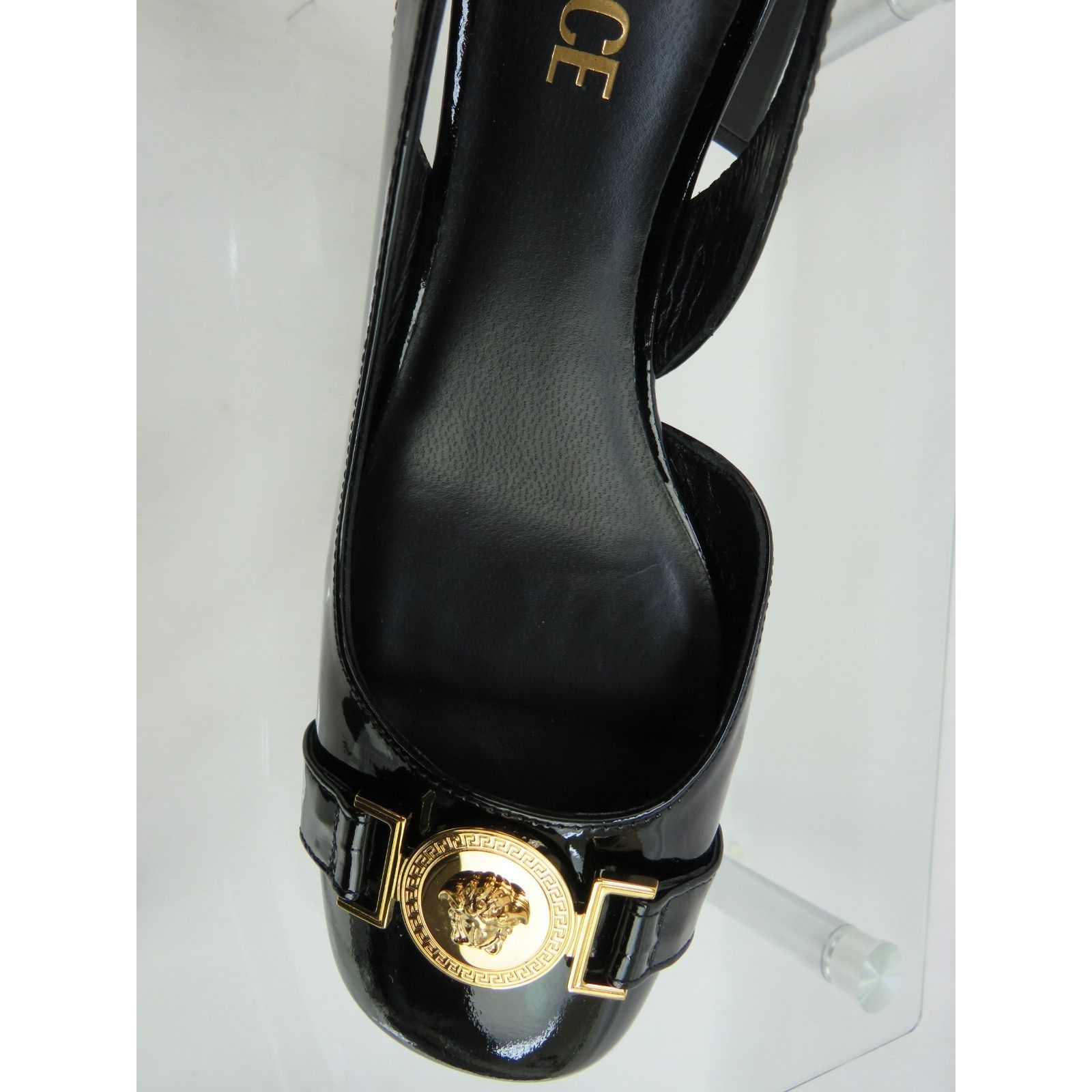 Versace VERSACE BLACK PATENT LEATHER MEDUSA SANDAL LOW PUMPS 38 Size US 8 / IT 38 - 4 Thumbnail