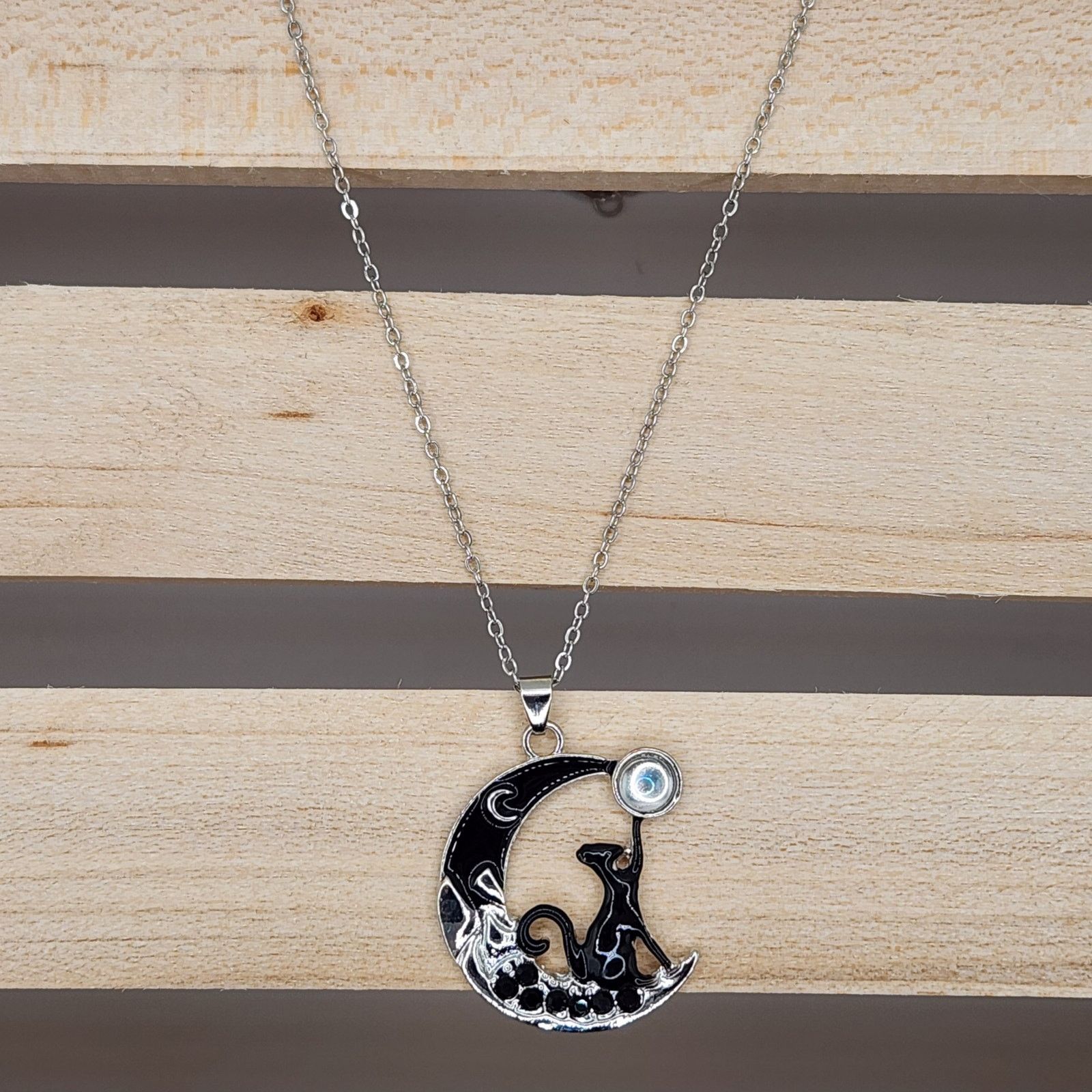 Other Black Cat on Crescent Moon Necklace with Moonstone Accent Size ONE SIZE - 3 Thumbnail