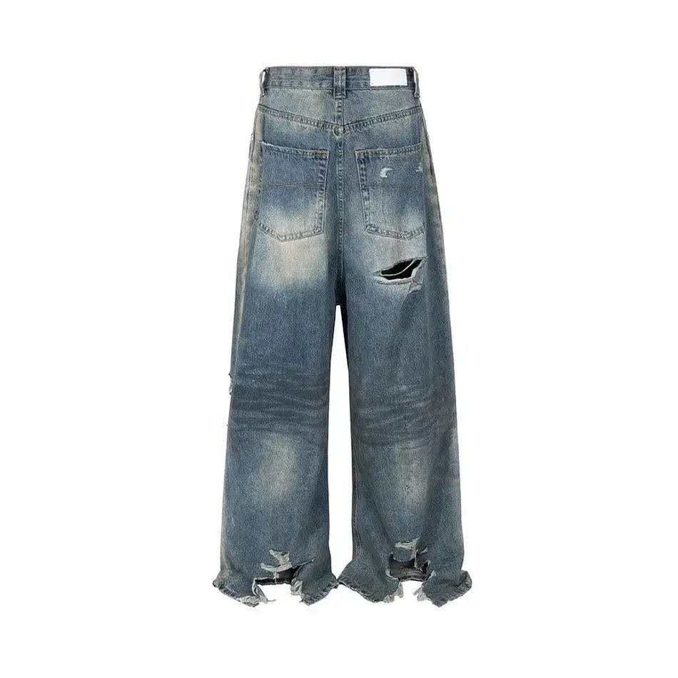 Japanese Brand × Jean Custom Distressed Ripped Hole Baggy Jeans Pants y2k Size US 33 - 2 Thumbnail