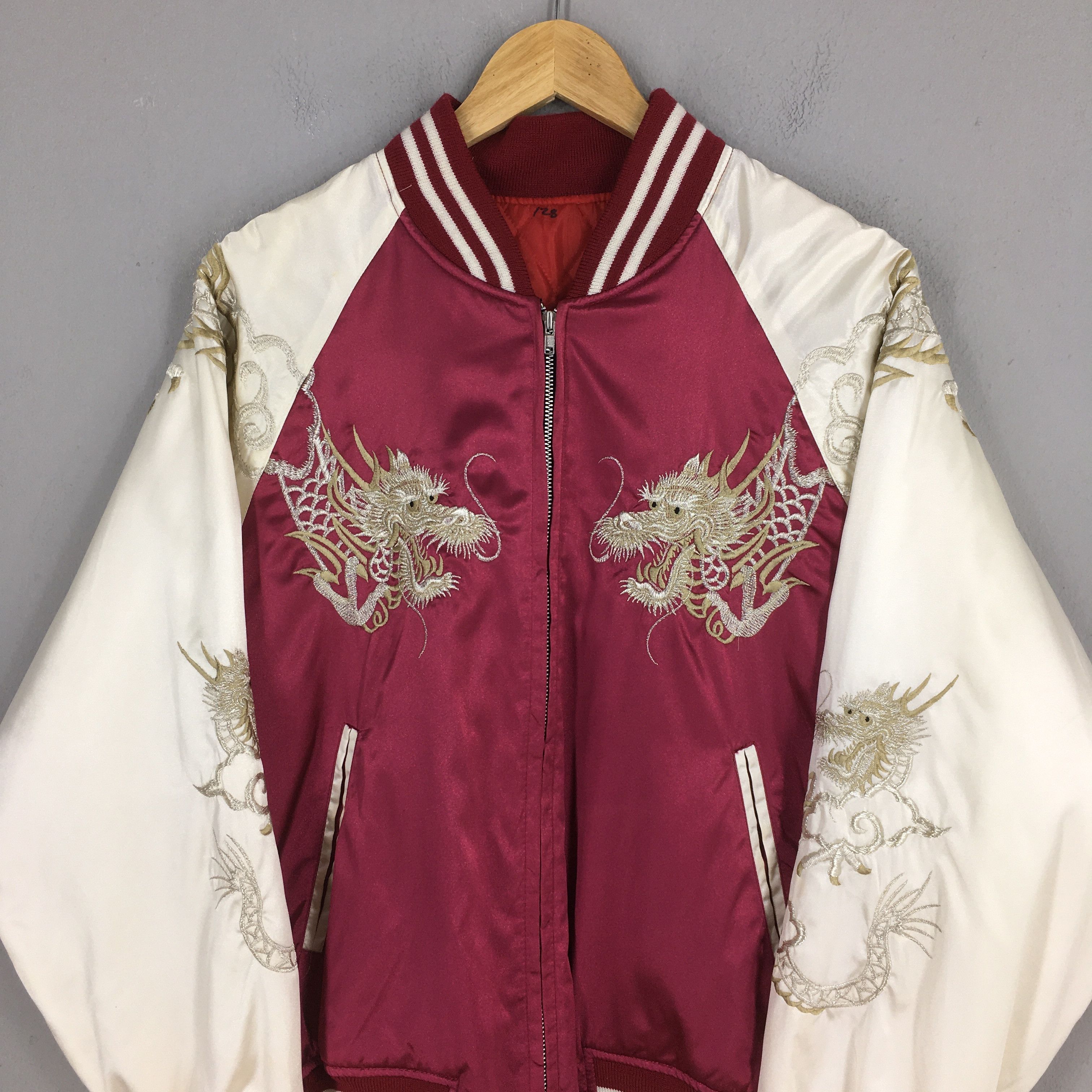 Japanese Brand Vintage 1980s Sukajan Dragon Okinawa Red Souvenir Jacket M Size US M / EU 48-50 / 2 - 2 Thumbnail