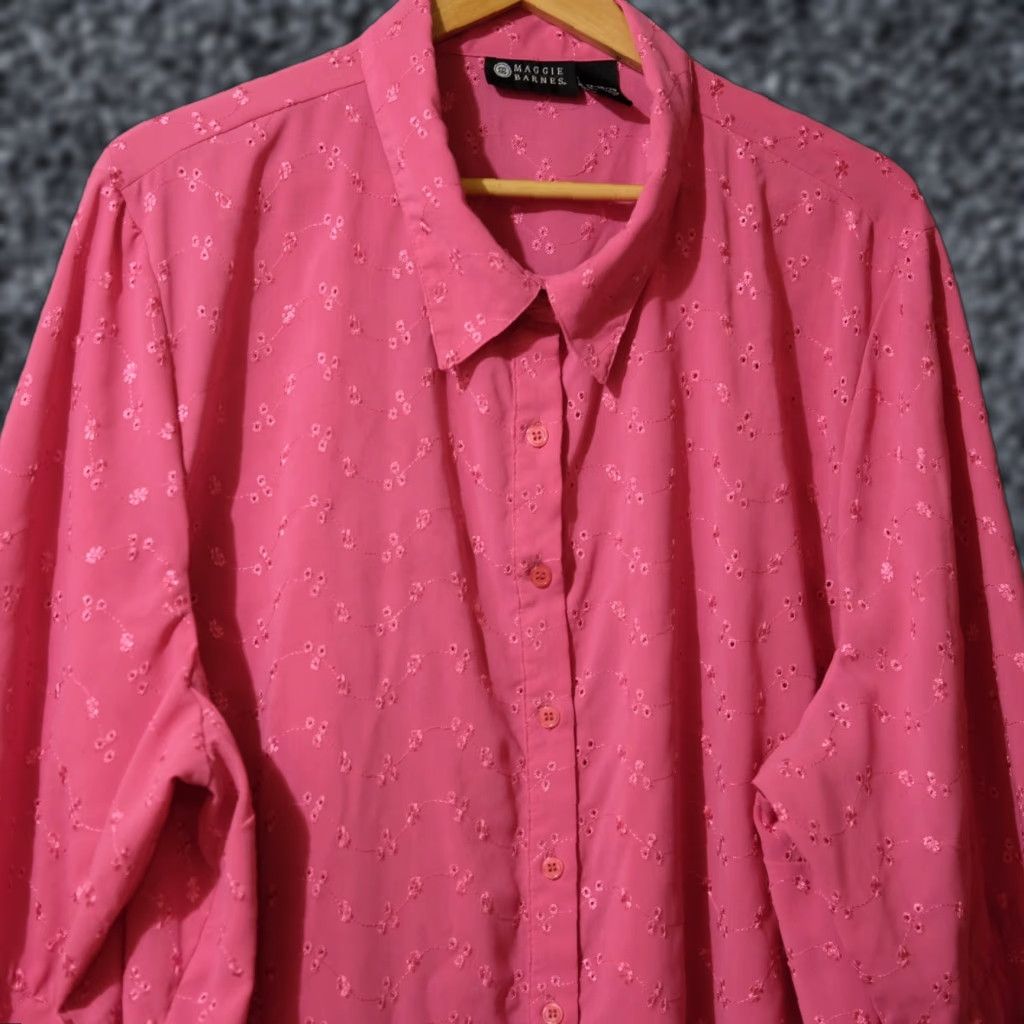 Pinko Maggie Barnes Blouse Pink 3/4 Sleeve Floral Embroidered Women's 3X #A9-15 Size XXL / US 16-18 / IT 52-54 - 1 Thumbnail