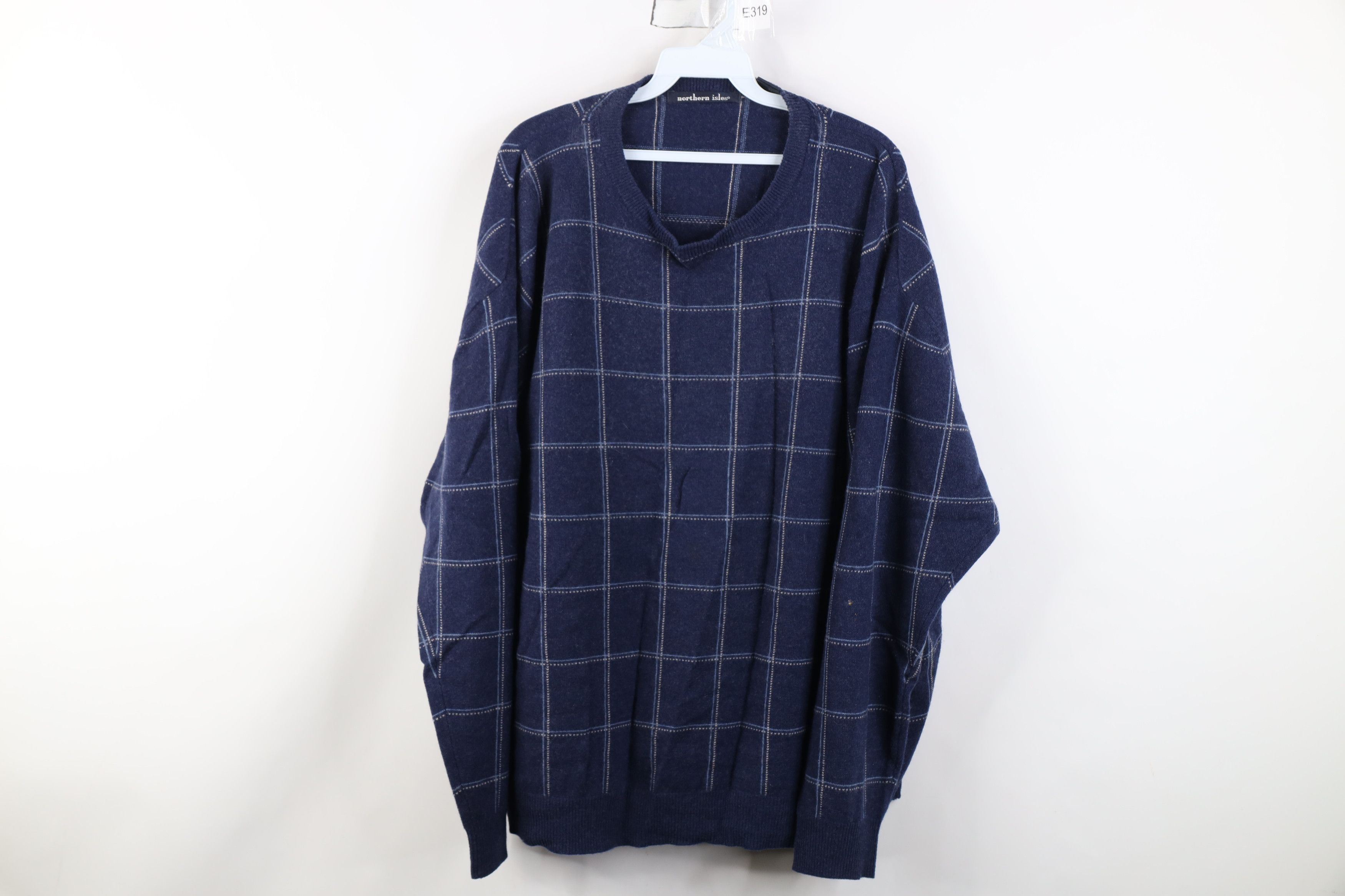 Vintage 90s Streetwear Knit Crewneck Sweater Blue Plaid