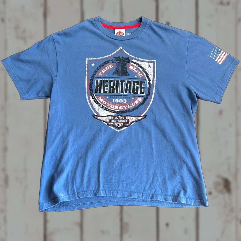 Harley Davidson VINTAGE Harley-Davidson T Shirt XL True Blue Heritage Made in USA Twin Cities MN Size US XL / EU 56 / 4 - 1 Thumbnail