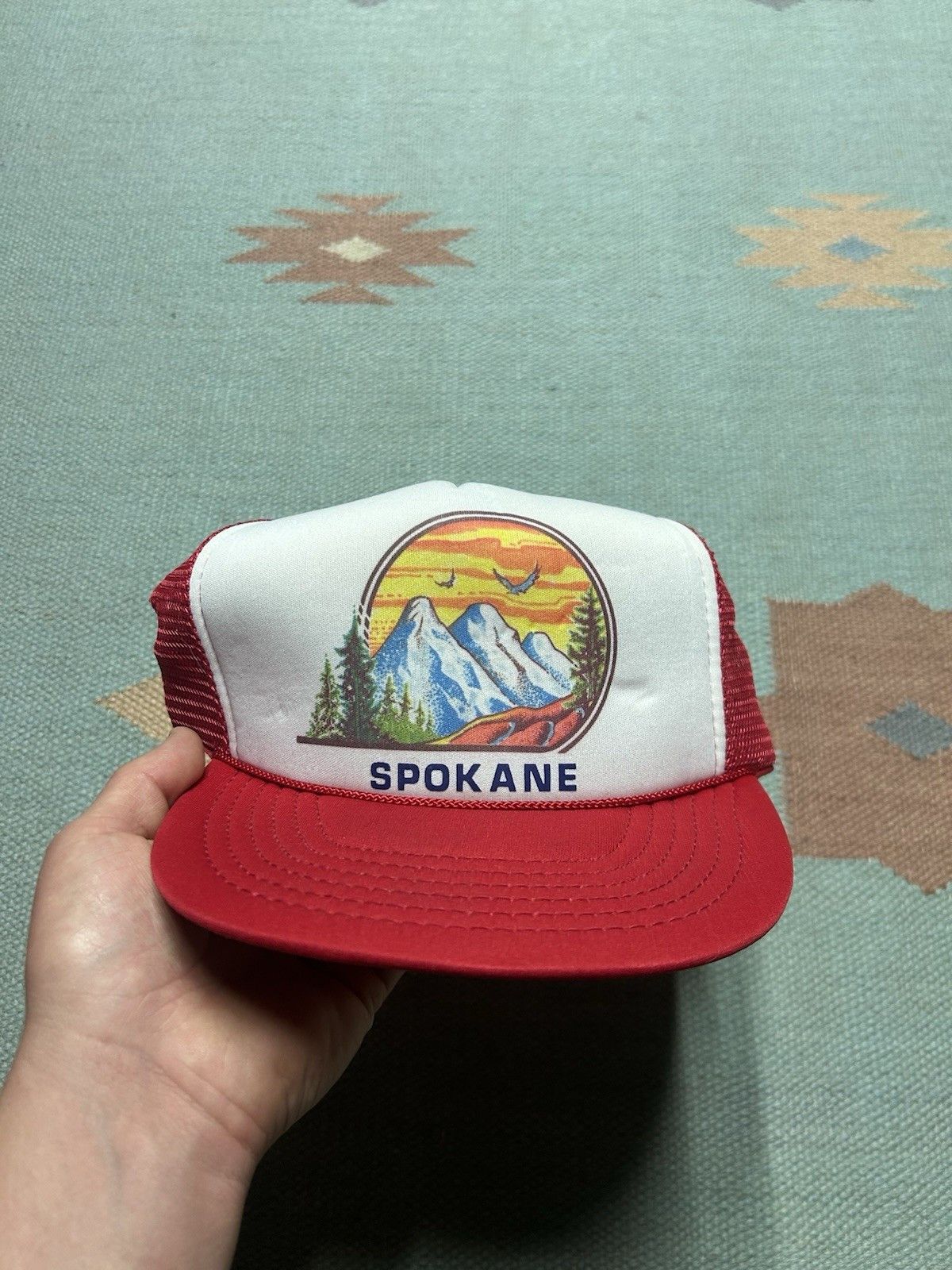 Vintage Vintage trucker hat Spokane Washington mountains logo nature Size ONE SIZE - 2 Thumbnail