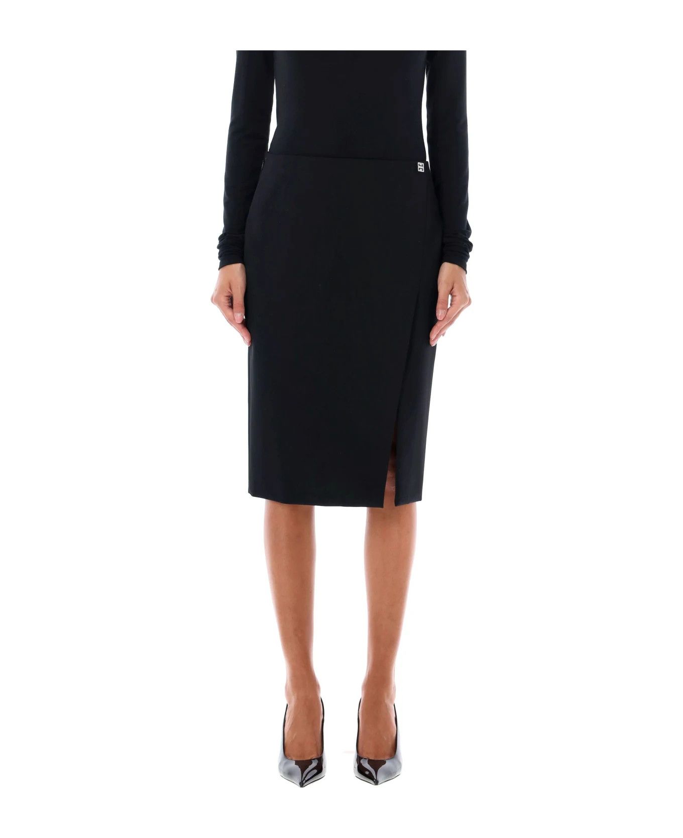 Givenchy o1n1vont0326 Wool Midi Skirt in Black Size 28" / US 6 / IT 42 - 2 Thumbnail