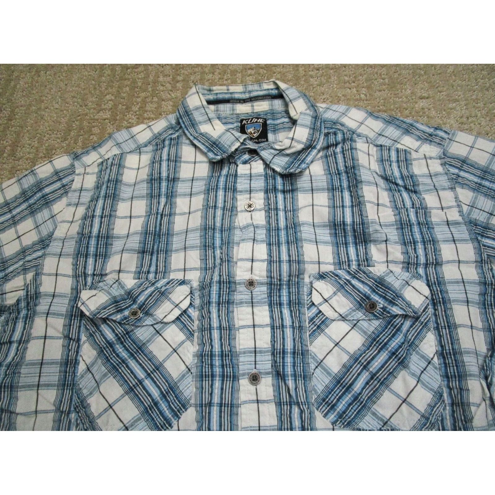 Vintage Kuhl Shirt Men Large Blue Tartan Plaid Short Sleeve Button Up Hiking Fishing Size US L / EU 52-54 / 3 - 2 Thumbnail