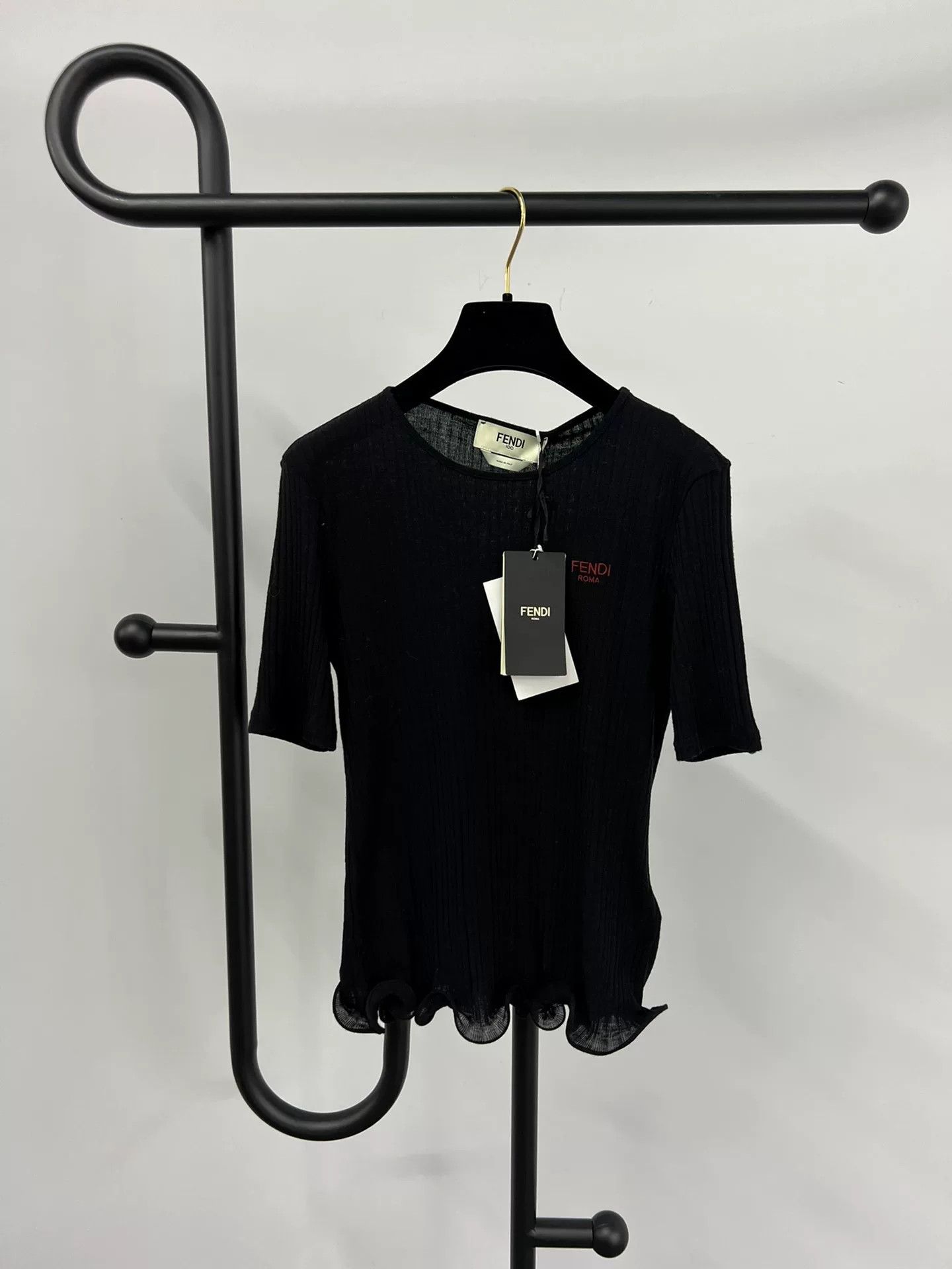 Fendi Fendi New Black Knit Short-Sleeve Top Size S / US 4 / IT 40 - 1 Thumbnail