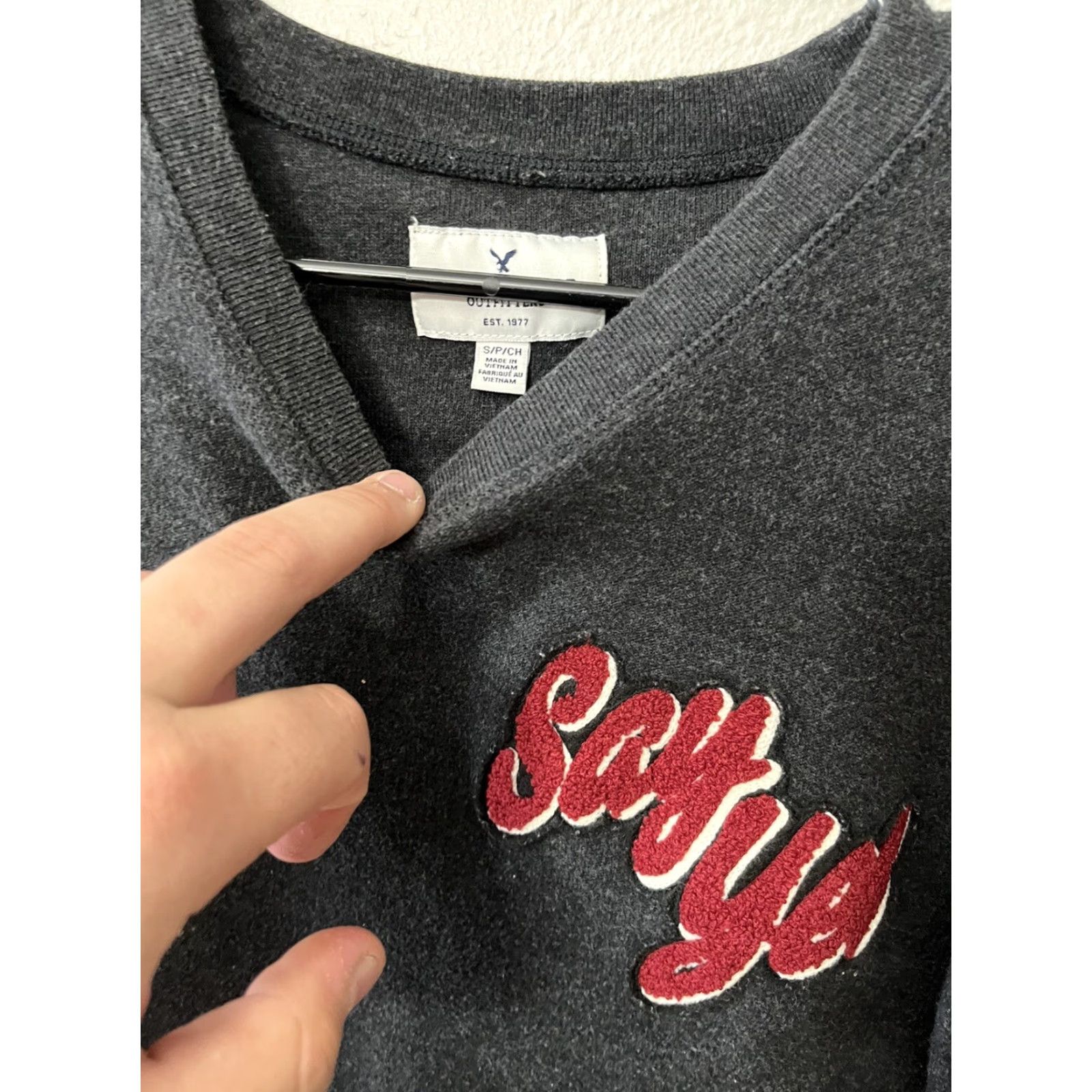 American Eagle Outfitters American Eagle Outfitters Sweatshirt Women’s S Charcoal Long Sleeve Round Neck Pullover Casual Activewear Knits Embroidered Gray Size S / US 4 / IT 40 - 3 Thumbnail