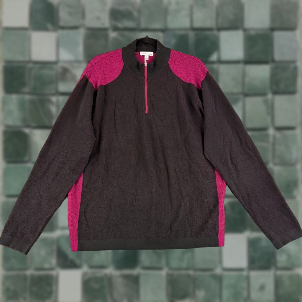 Peter Millar Peter Millar Mens XL Quarter Zip Sweater Black Cranberry Merino Wool LS Size US XL / EU 56 / 4 - 1 Thumbnail