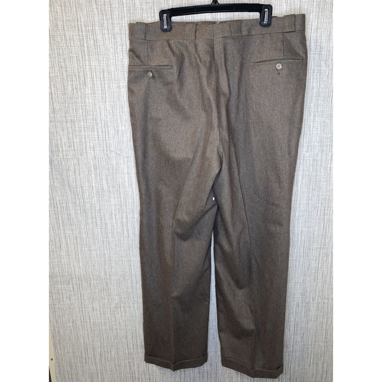Vintage Keaton Chase Mens Brown Wool USA Made Pleated Dress Pants Pants 37 X 30 Mens Regular Brown Wool Dress Pants Size US 37 - 4 Thumbnail