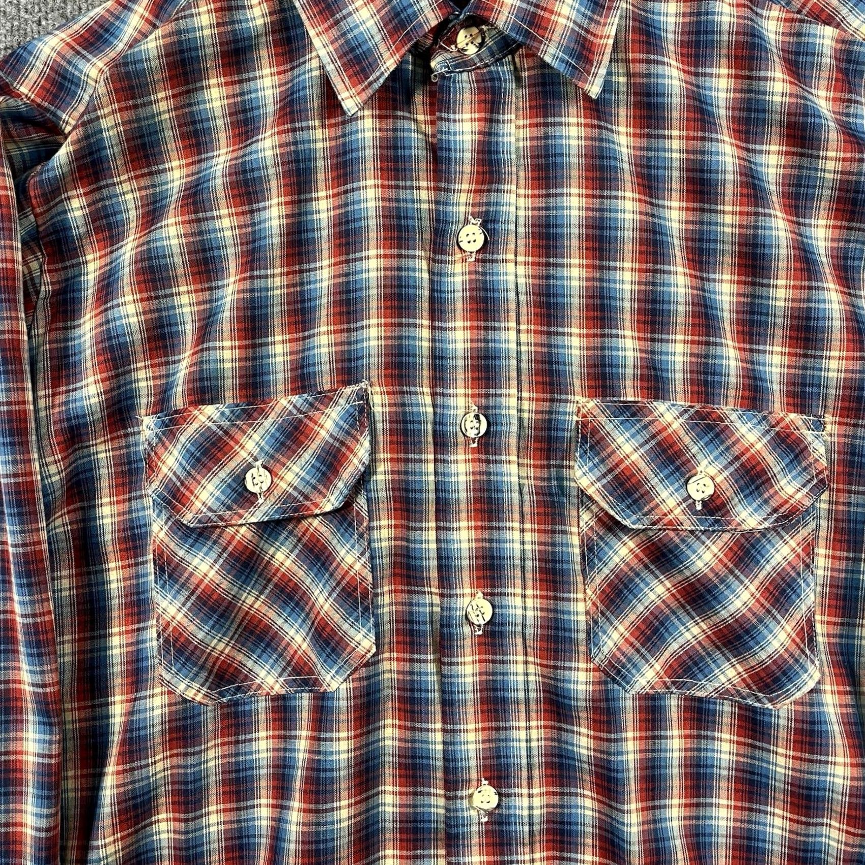 Wrangler VINTAGE Wrangler Button-Up Shirt Plaid Long Sleeve USA Brushpopper M Blue Women? No, Men Size US M / EU 48-50 / 2 - 2 Thumbnail