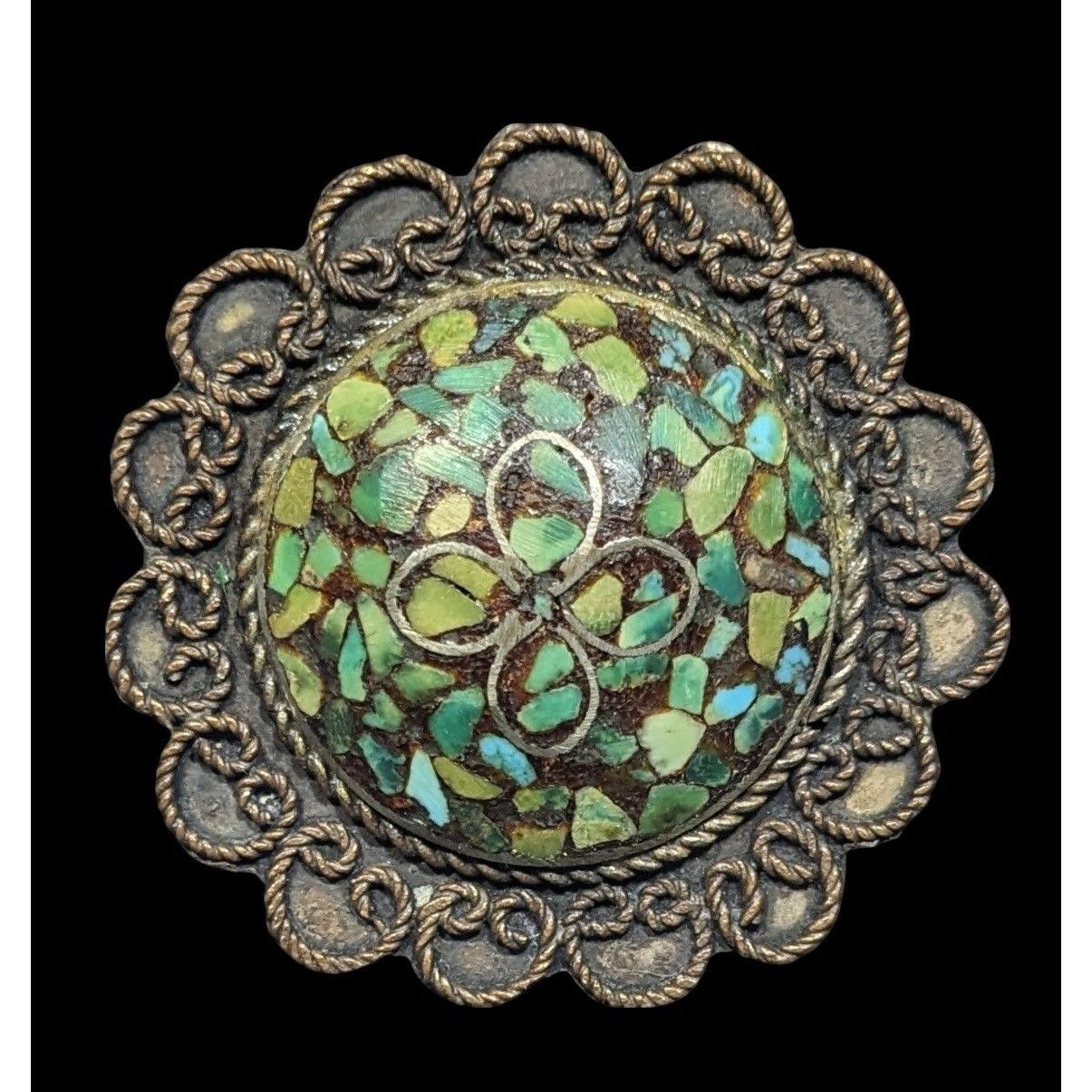 Other Vintage Turquoise Chip Micro Mosaic Floral Brooch Size ONE SIZE - 1 Thumbnail