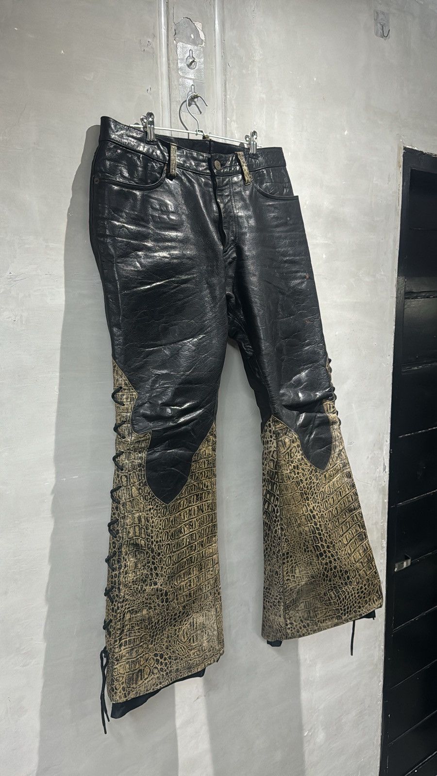 2000s Tornado Mart Japan Flared Crocodile Leather Pants