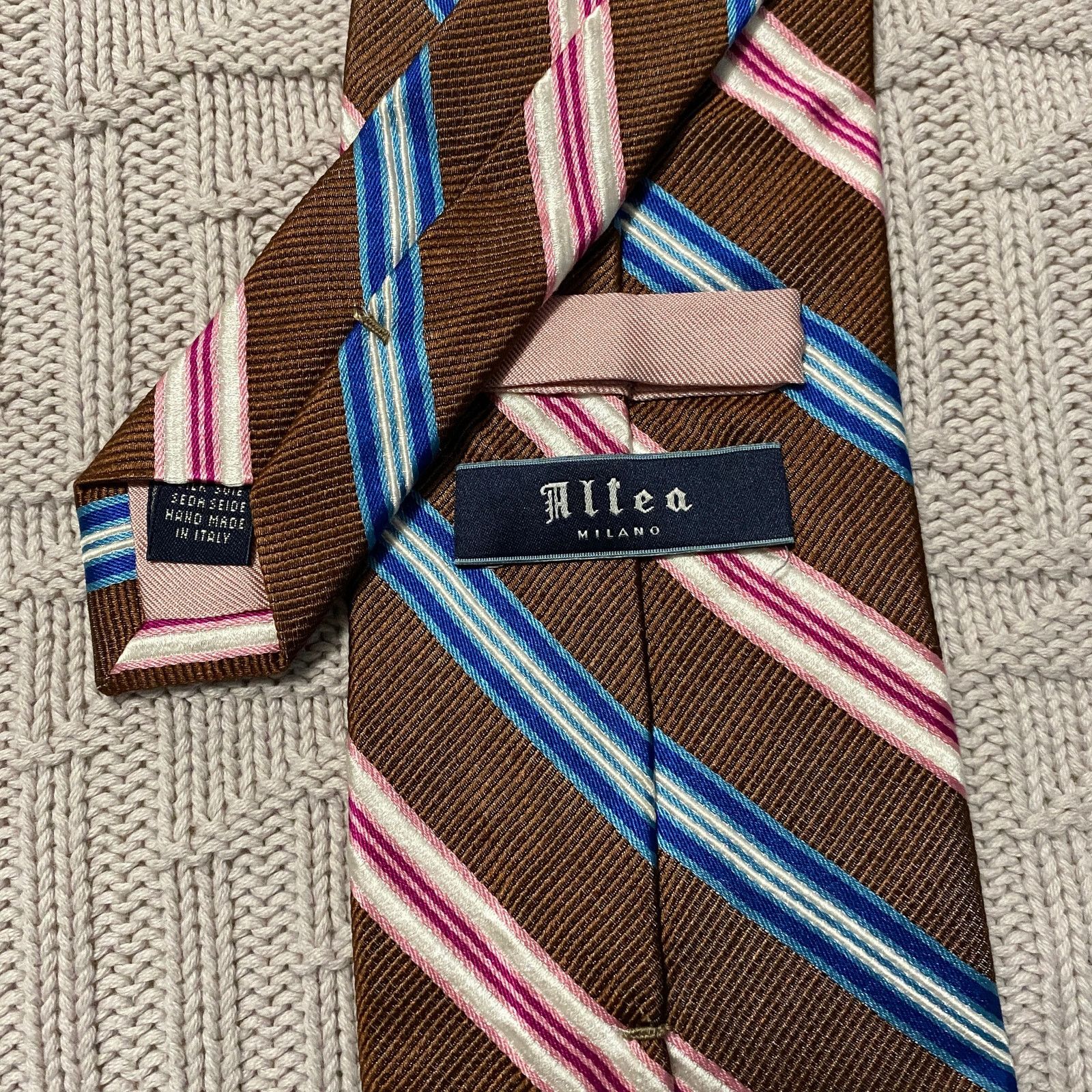 Altea Altea brown stripe hand made Italian silk tie Size ONE SIZE - 3 Thumbnail