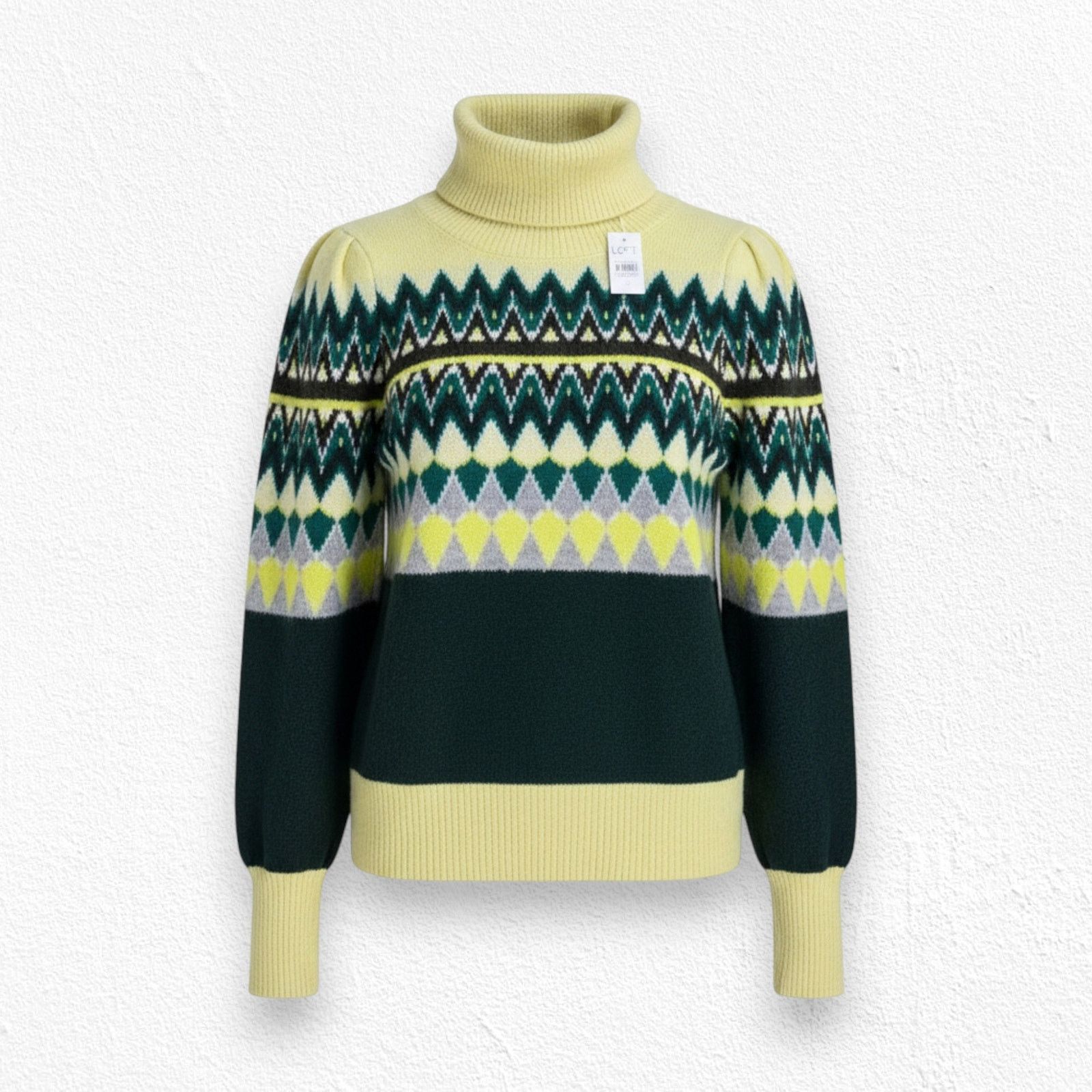 Loft Loft Yellow Green Ski Lodge Turtleneck Sweater Size Small Size S / US 4 / IT 40 - 1 Thumbnail