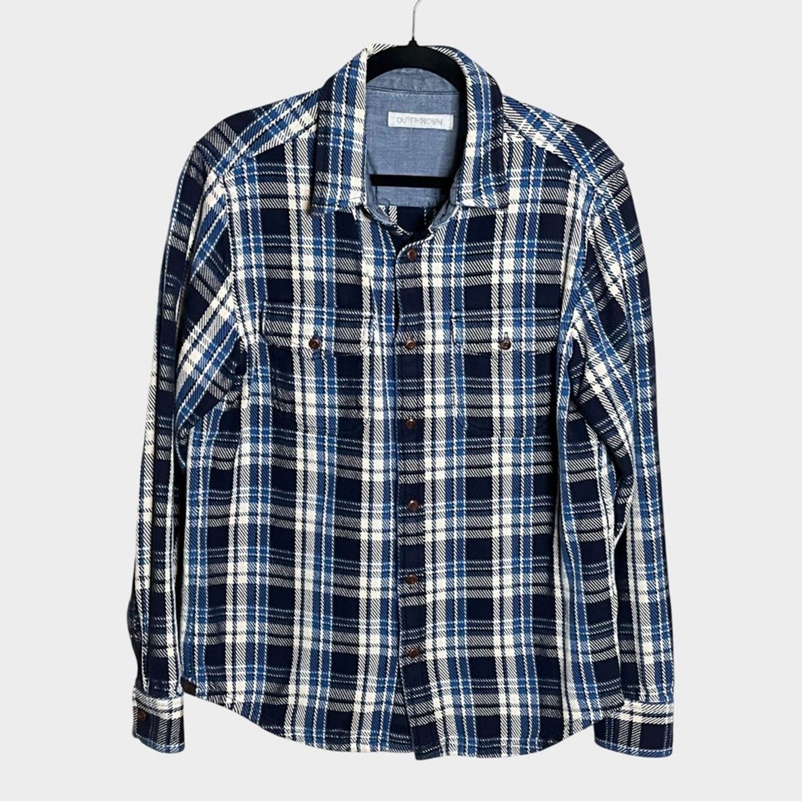 Outerknown OUTERKNOWN Blue & White Plaid Blanket Men's Shirt Size US M / EU 48-50 / 2 - 1 Thumbnail