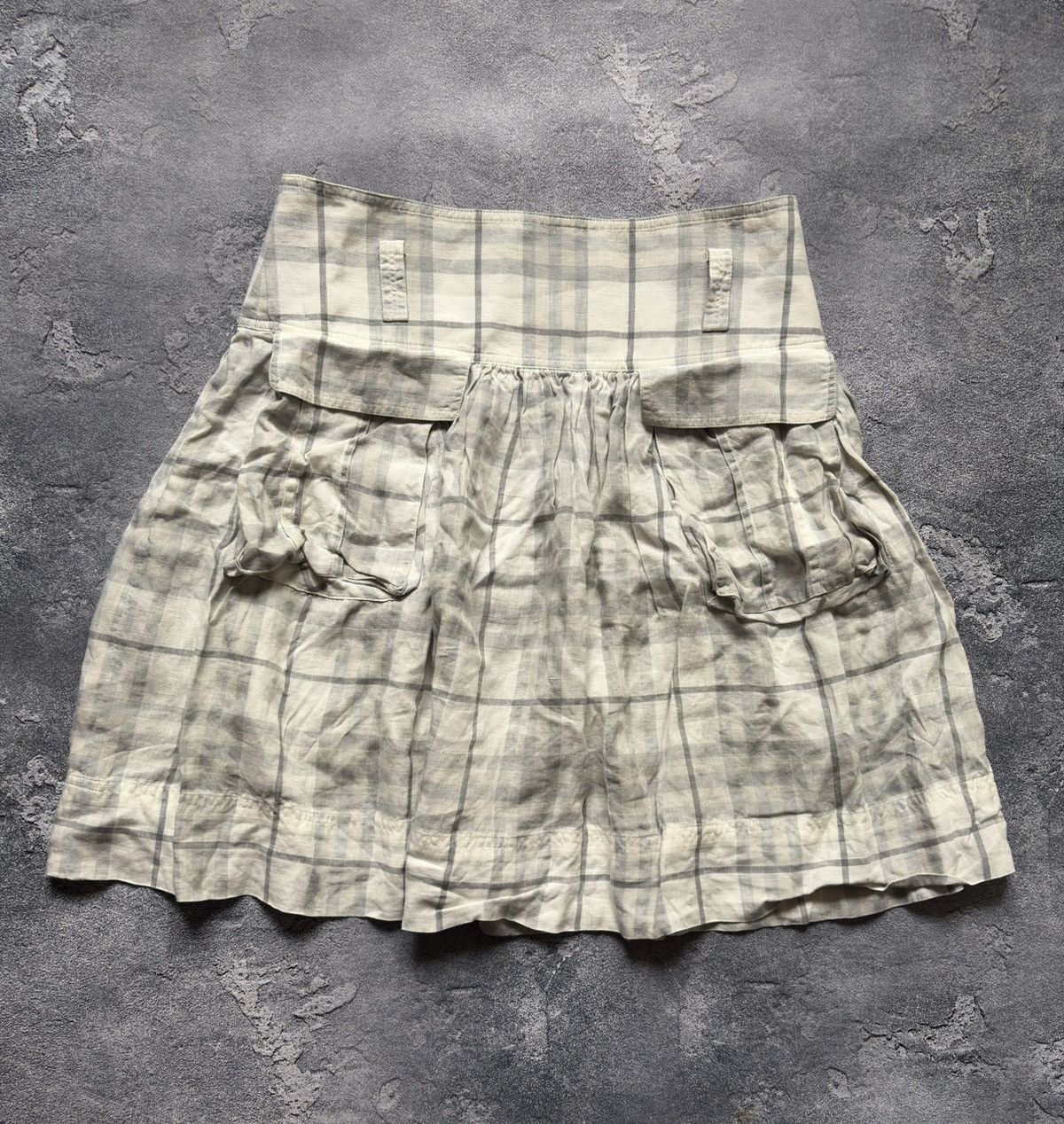 Vintage Burberry Luxury Nova Check Pocket Linen Skirt