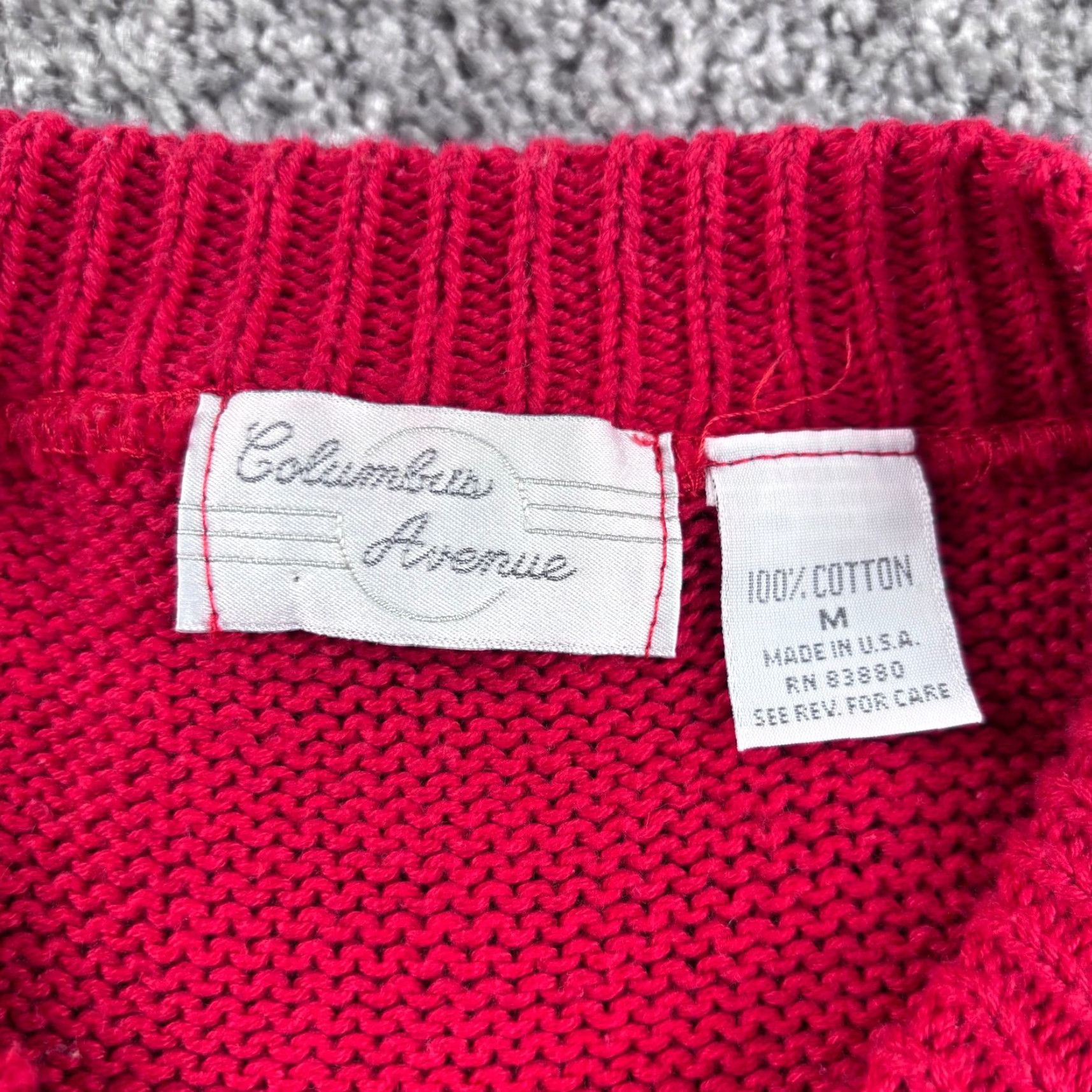 Avenue VINTAGE Columbus Avenue Sweater Mens M Red Knit Crew Neck Cotton Pullover Regular Knit 90s Preppy Logo USA Size US M / EU 48-50 / 2 - 2 Thumbnail