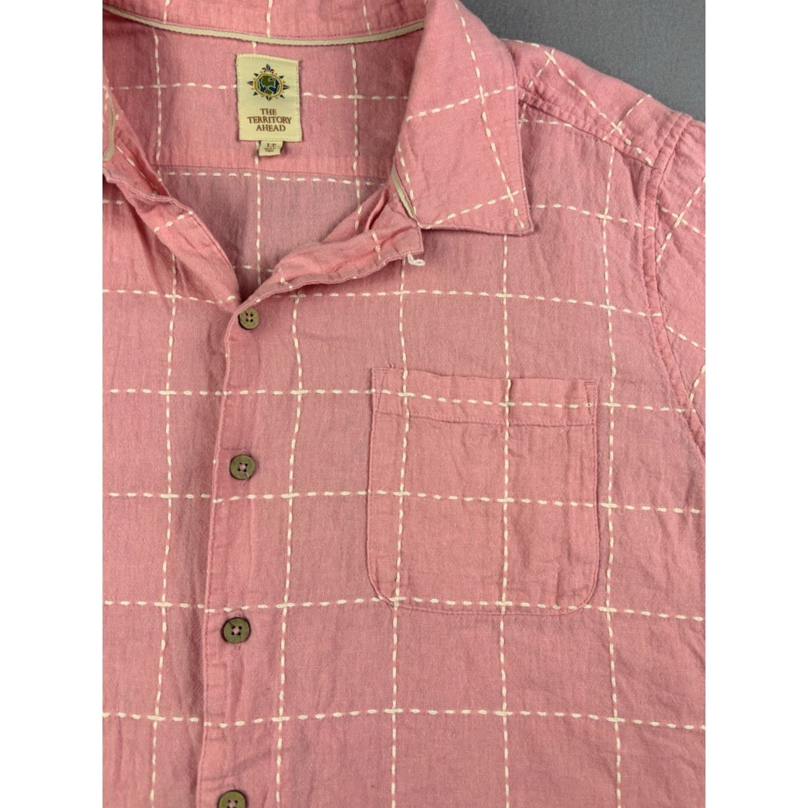 The Territory Ahead VINTAGE 80s Territory Ahead Shirt Men LT Pink Check Stitch Loop Collar Button-Up Short Sleeve Size US L / EU 52-54 / 3 - 2 Thumbnail