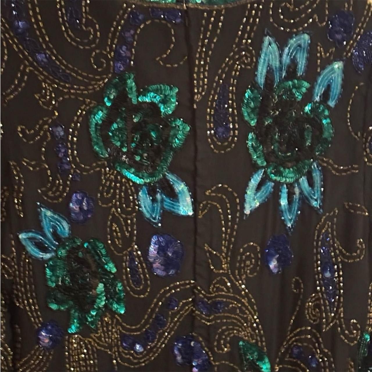 Other SCALA 80s Black Teal Silk Beads Sequins Floral Formal Blouse Size XL / US 12-14 / IT 48-50 - 6 Thumbnail