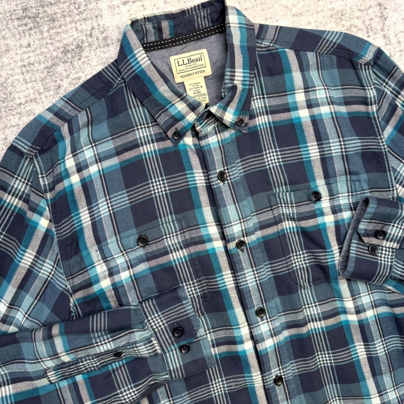 Vintage LL Bean Shirt Men Medium Blue Teal Plaid Flannel Button Down Stretch Lightweight Size US M / EU 48-50 / 2 - 2 Thumbnail