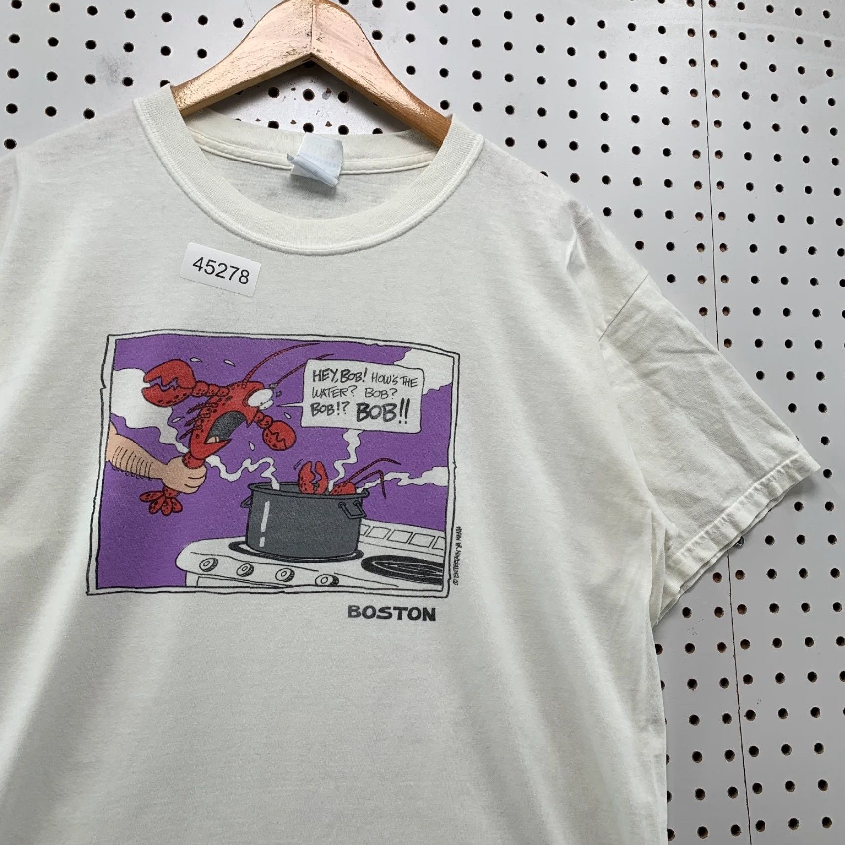 Gildan VINTAGE Lobster Funny Shirt Mens L White Gildan T-Shirt Short Sleeve Crew Neck Cotton Graphic Print Summer Funny 90s? Size US L / EU 52-54 / 3 - 3 Thumbnail
