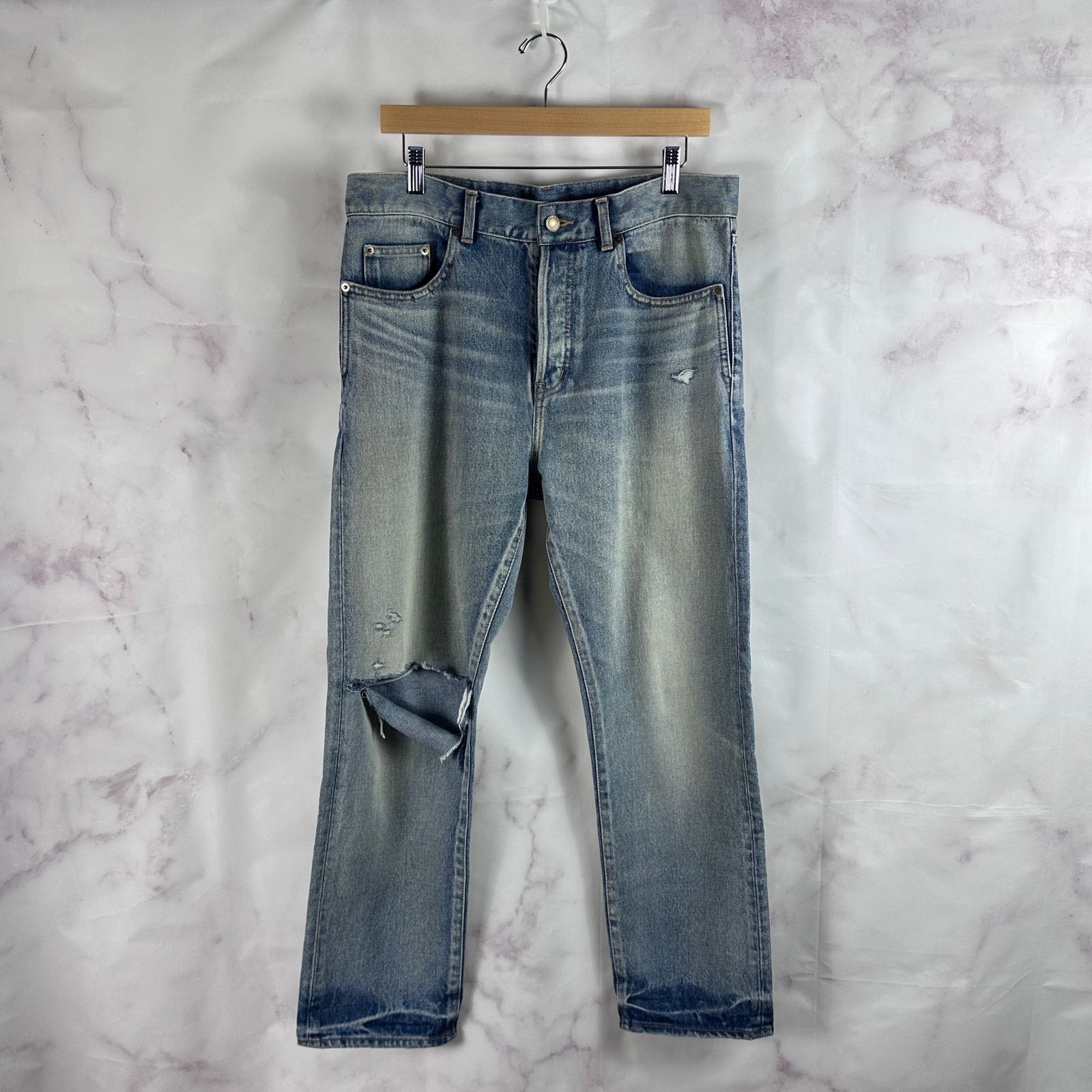 Saint Laurent Paris D23 Straight Destroyed Denim Size US 32 / EU 48 - 1 Thumbnail