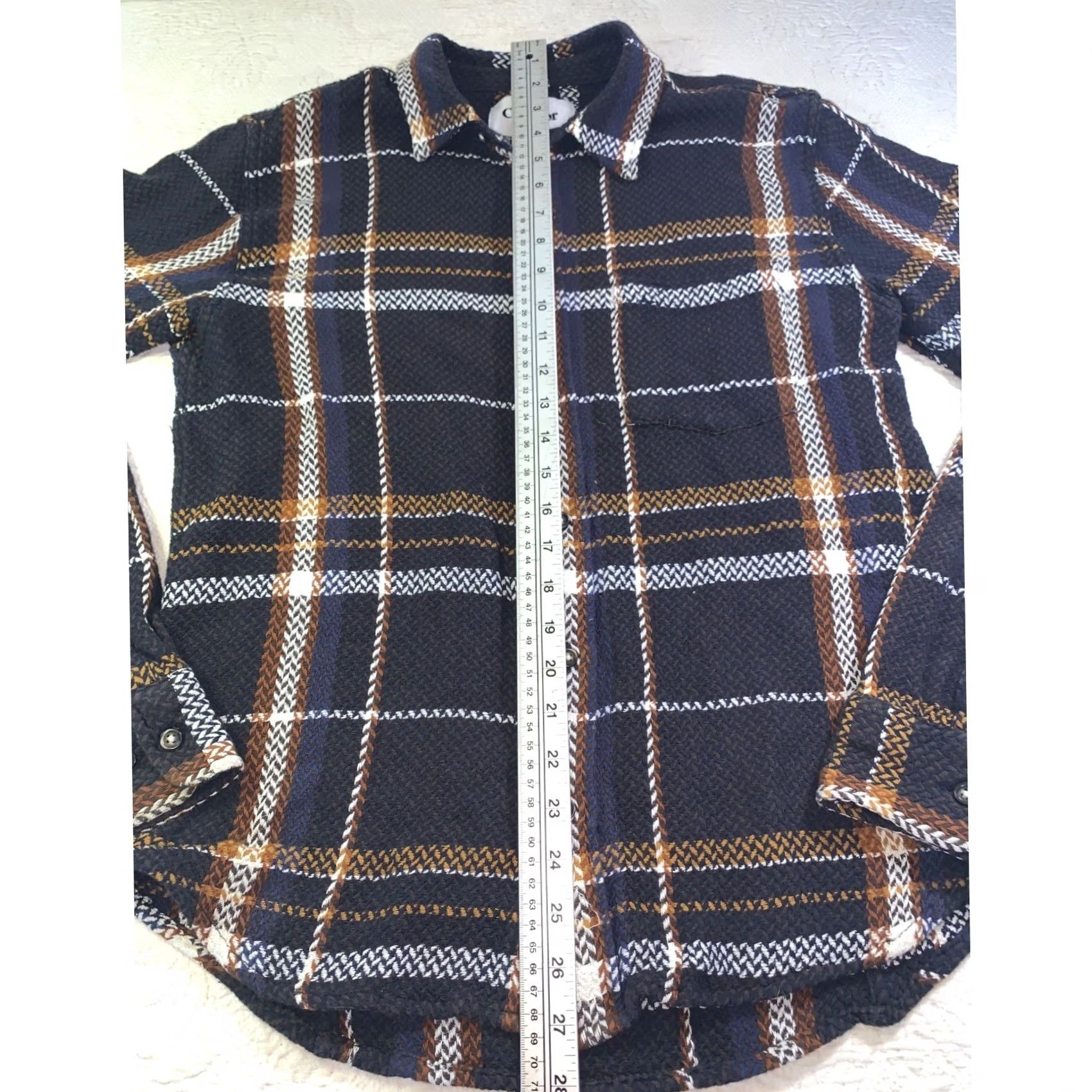 Corridor New York Shirt Mens S Navy Brown Plaid Herringbone Cotton Button Down Long Sleeve, Men's — image 4 of 6