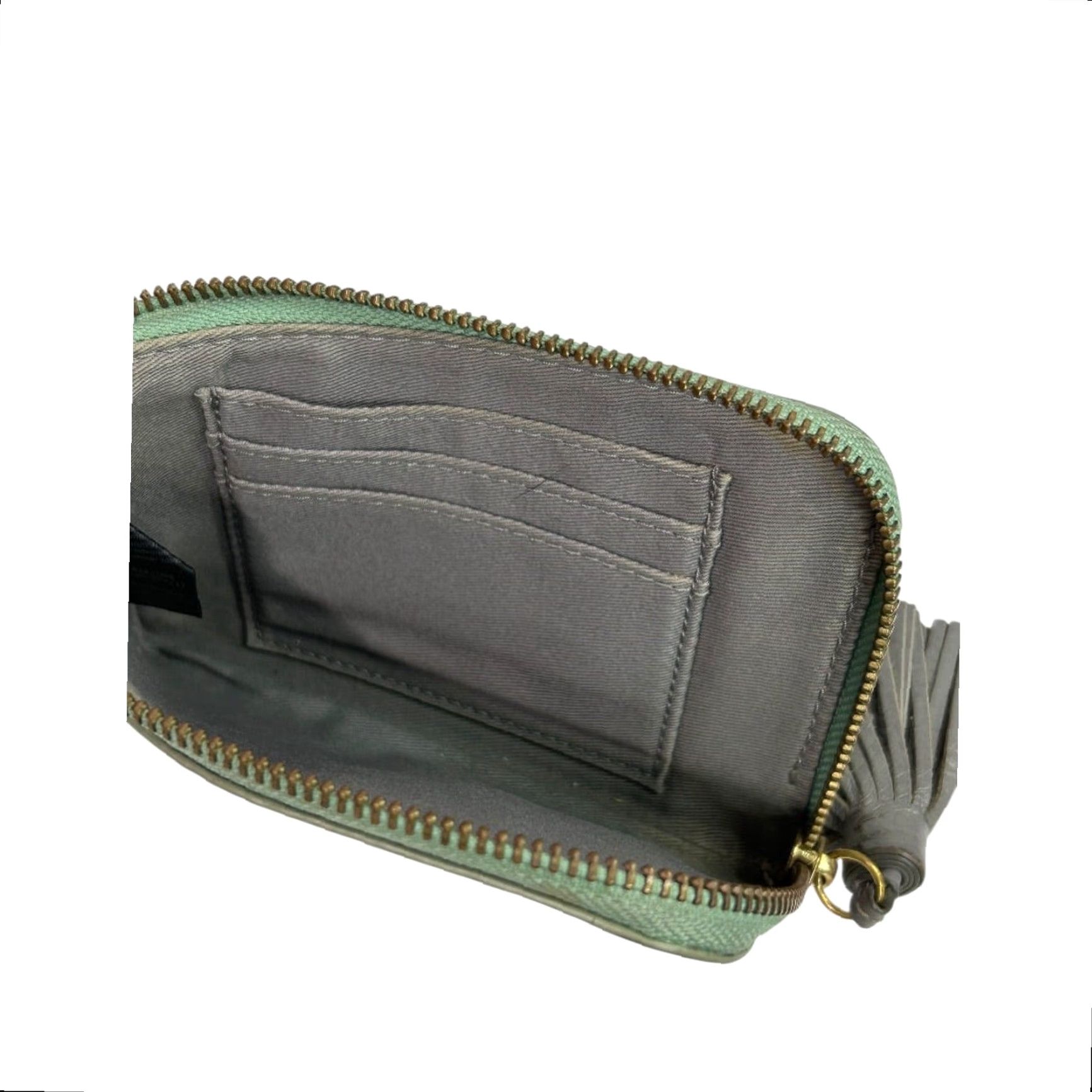 Fossil Fossil Tara Wristlet Green Pebbled Leather Gray Tassel 6 x 4 Inch Wallet Women Size ONE SIZE - 5 Thumbnail