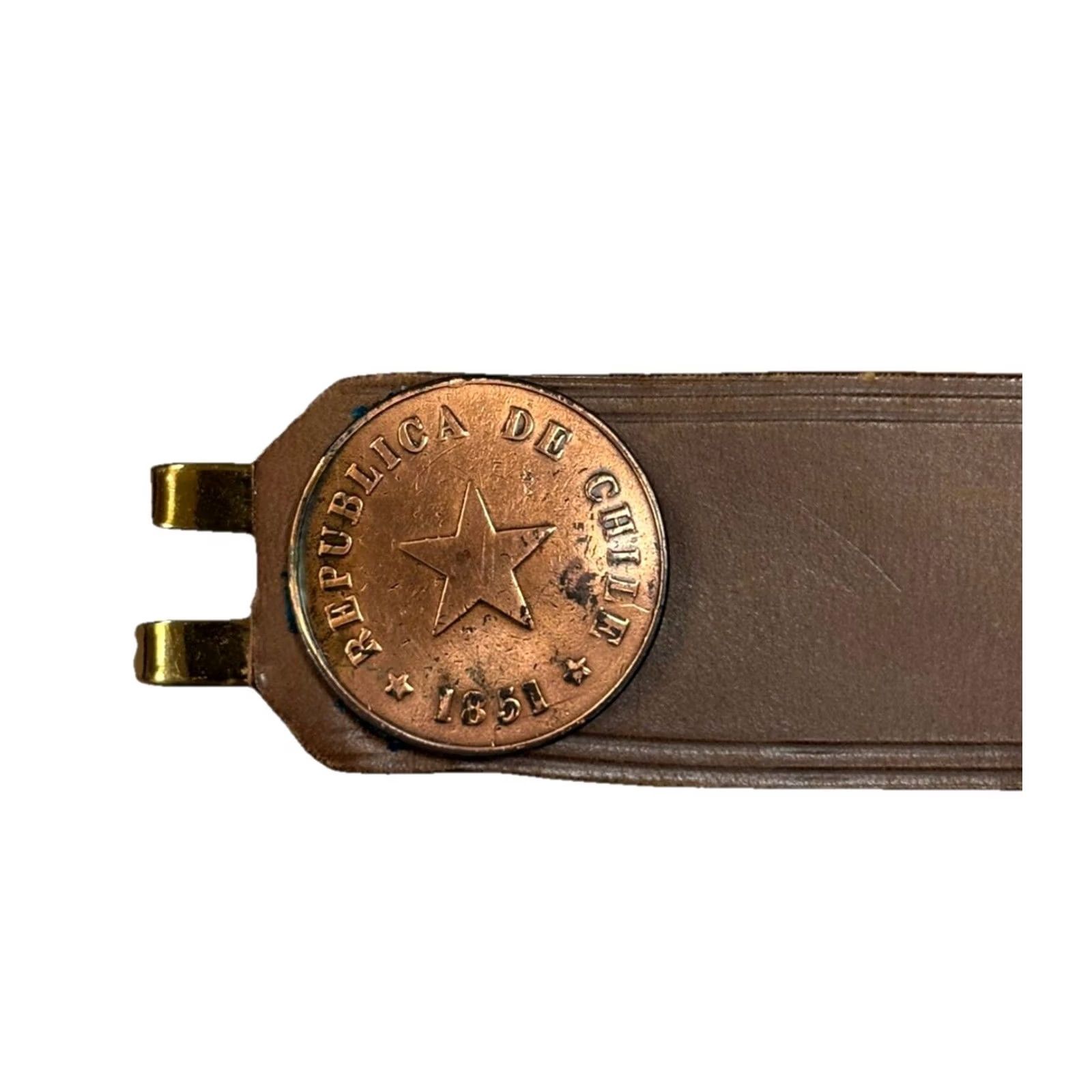 Vintage VINTAGE Royden Brown Leather Belt Brass Buckle Coins Made in USA Men Size ONE SIZE - 2 Thumbnail