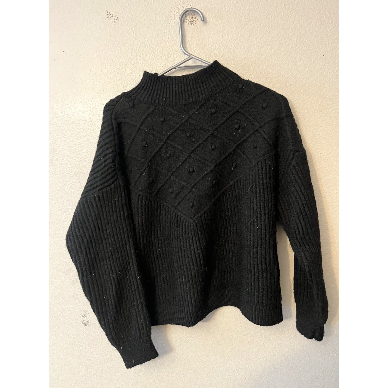 Calvin Klein Calvin Klein Womens Pullover Sweater Mock Neck Popcorn Stitch Black Medium Indoor Casual Knox? Size M / US 6-8 / IT 42-44 - 2 Thumbnail