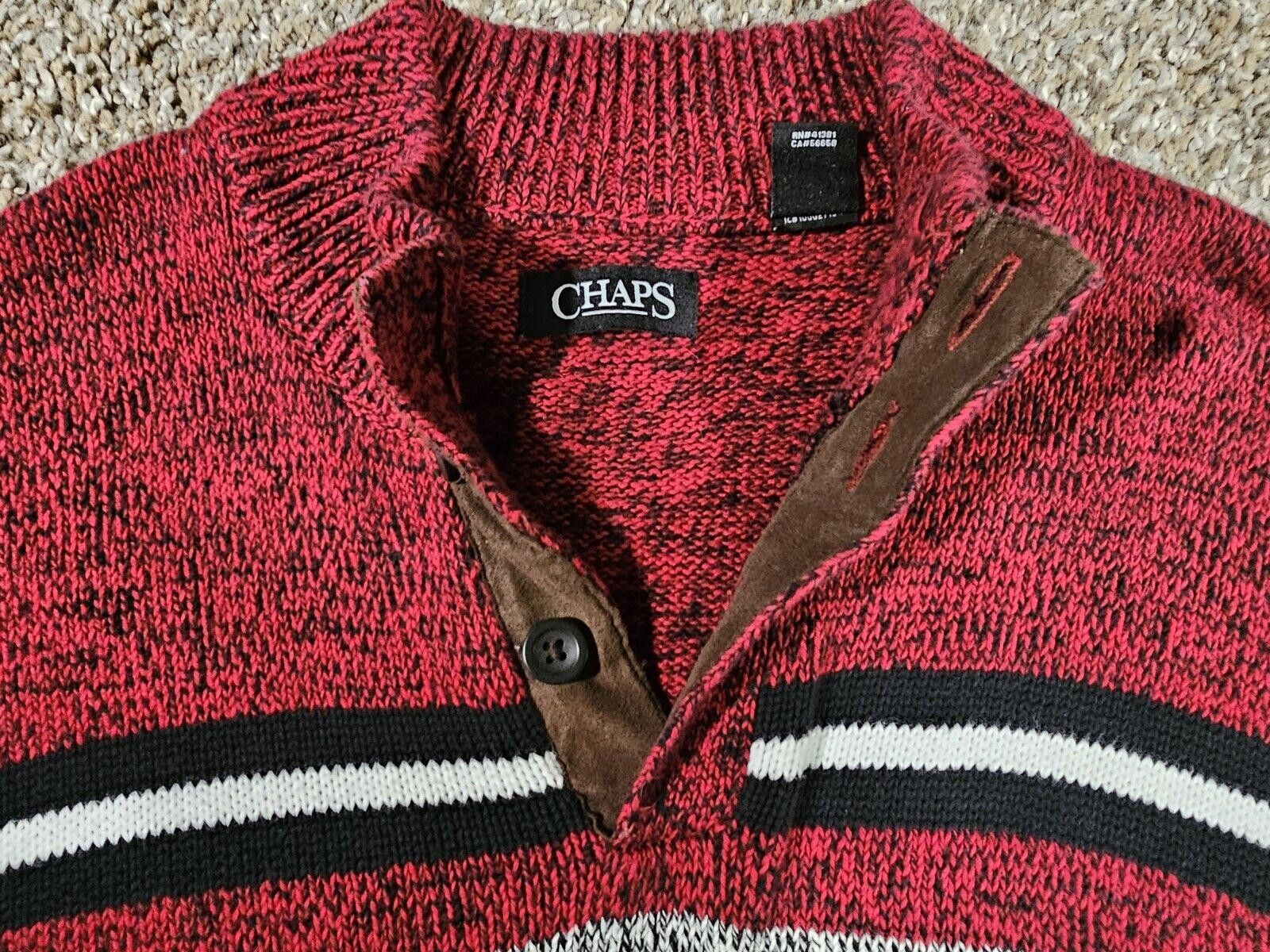Chaps CHAPS Sweater 3 Button Pullover Red Grey Striped LS 2XL Size US XXL / EU 58 / 5 - 2 Thumbnail