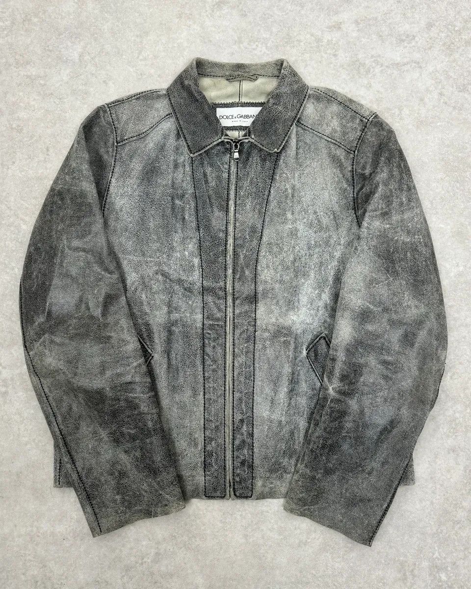 Dolce & Gabbana 1990s Dolce & Gabbana Grey Eroded Grained Leather Jacket Size US M / EU 48-50 / 2 - 1 Thumbnail