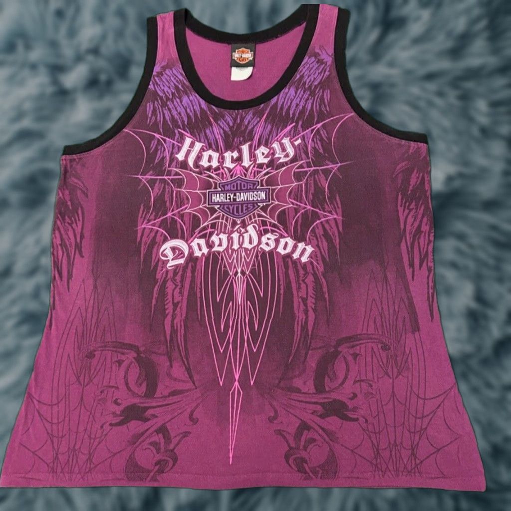 Harley Davidson VINTAGE Harley-Davidson Spiderweb Wings Tank Top Shirt XXL Purple Men T-Shirt 90s Y2K Grunge Biker Tattoo Spider Web Florida Size US XXL / EU 58 / 5 - 1 Thumbnail