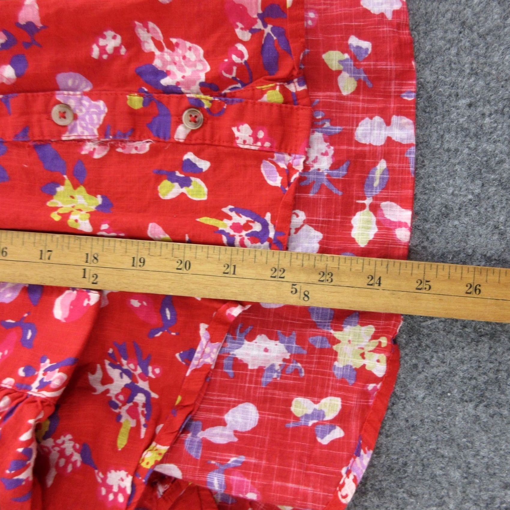 Vintage Maeve Blouse Womens L Red Floral Round Neck Button Balloon Sleeve Tunic Top Size L / US 10 / IT 46 - 3 Thumbnail