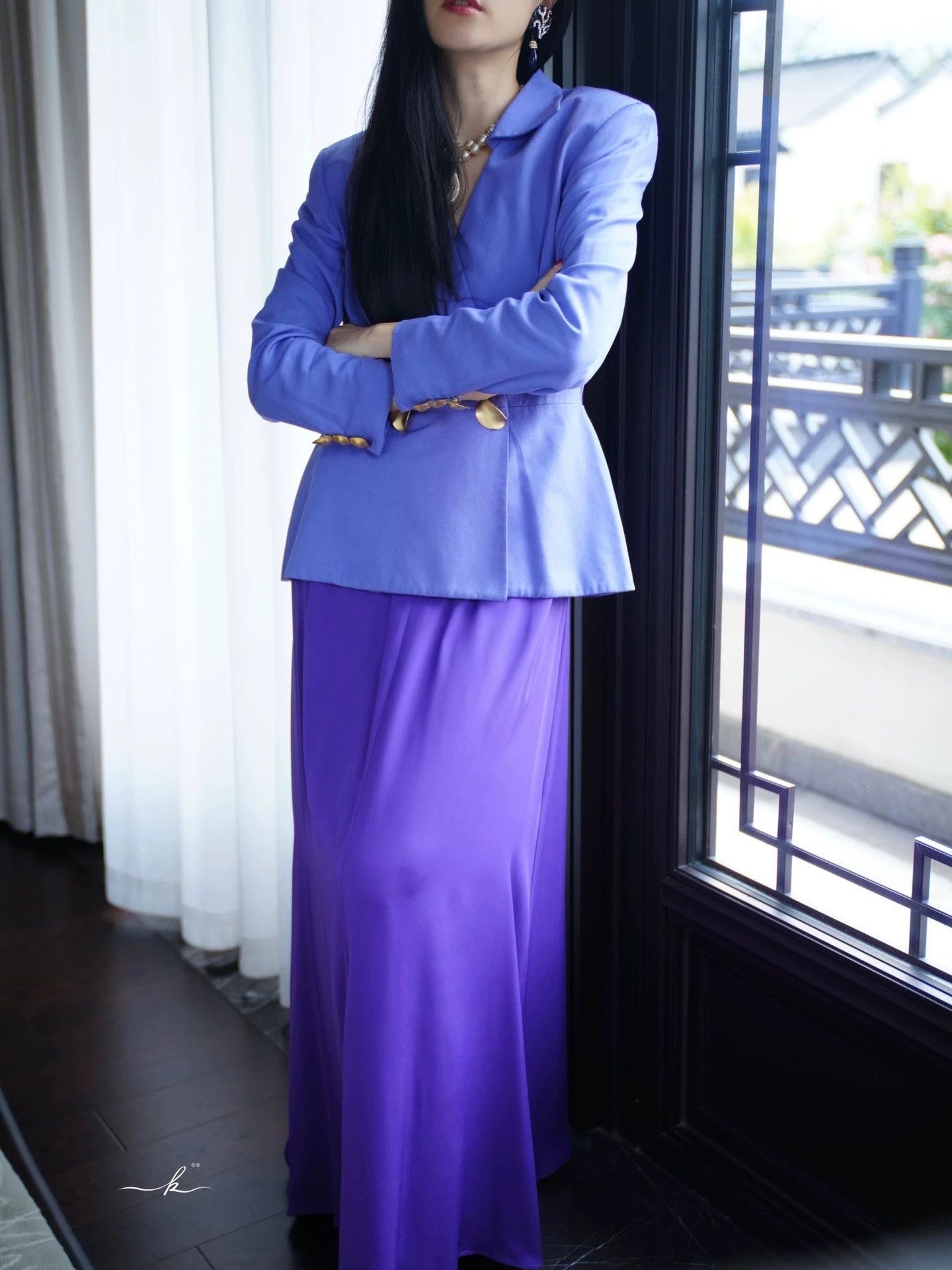 Dior CD Vintage Purple Metal Button Waist-Cut Blazer US8 Size M / US 6-8 / IT 42-44 - 7 Thumbnail