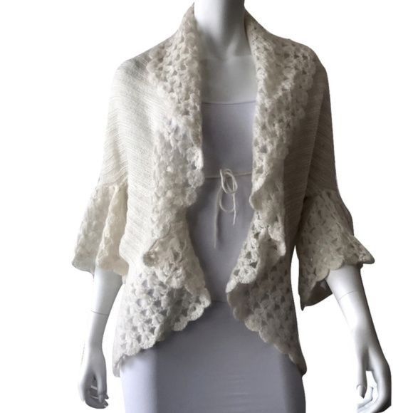 Other Cache Ivory Mohair Blend Open Front Shawl With Bell Sleeves Size S / US 4 / IT 40 - 1 Thumbnail