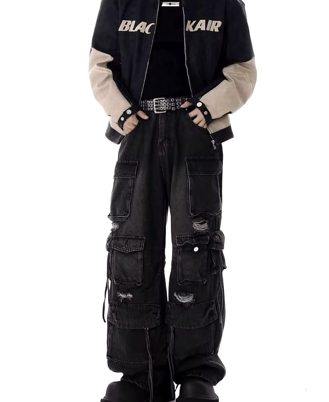 Jean × Vintage Street Hip Hop Grunge Ripped Wide Leg Jeans Trousers Size US 31 - 4 Thumbnail