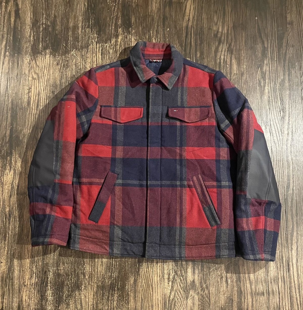 image of Tommy Hilfiger Plaid Wool Jacket in Red, Men's (Size Medium)