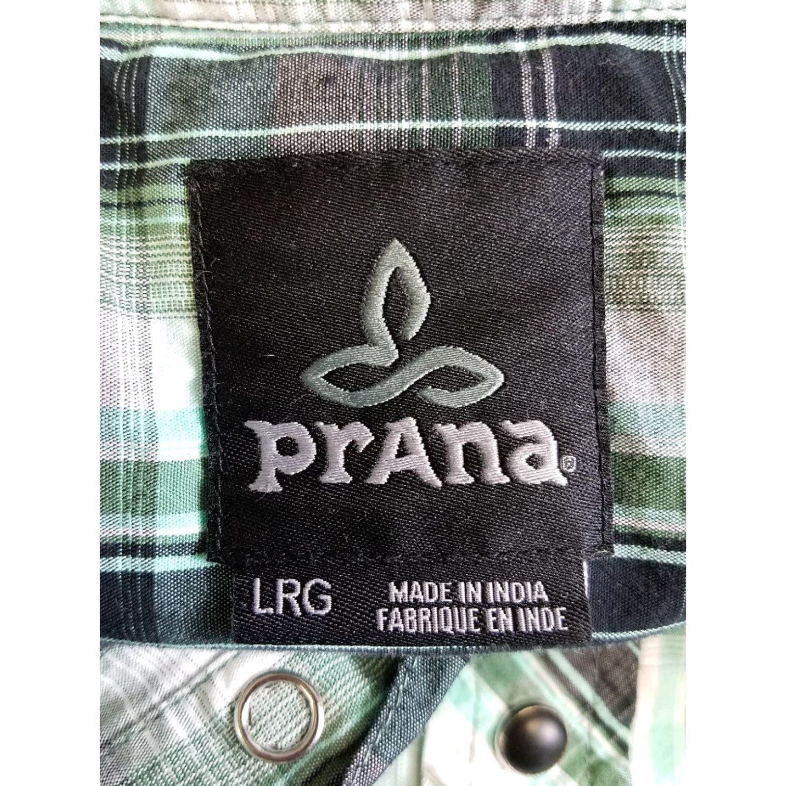 Prana prAna Mens Shirt L Pearl Snap Plaid Green Black Organic Cotton Casual Button-Front Short Sleeve Men Mens Clothing Size US L / EU 52-54 / 3 - 4 Thumbnail