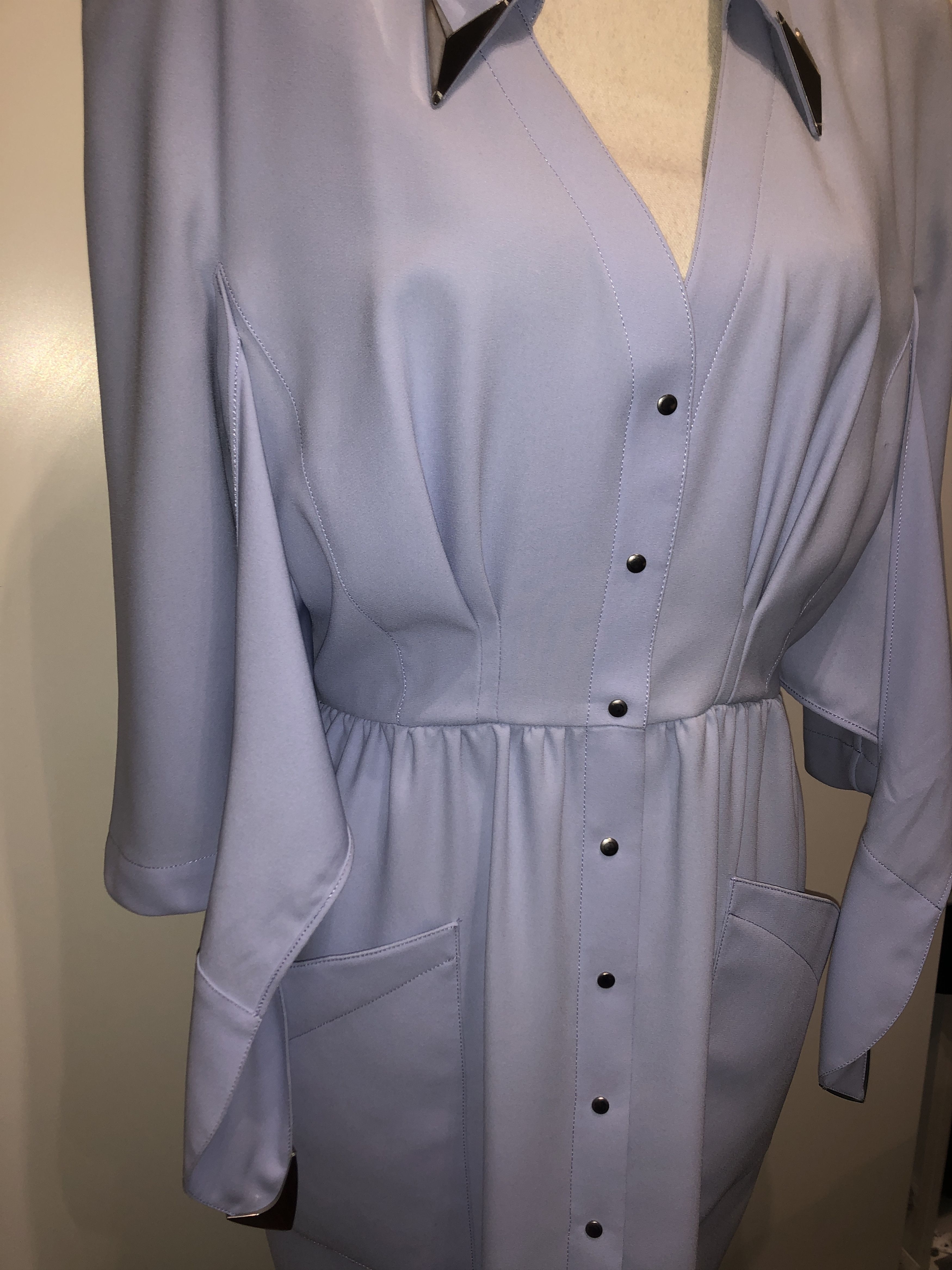 Thierry Mugler Silver Metal embellishment pale blue dress Size L / US 10 / IT 46 - 10 Thumbnail