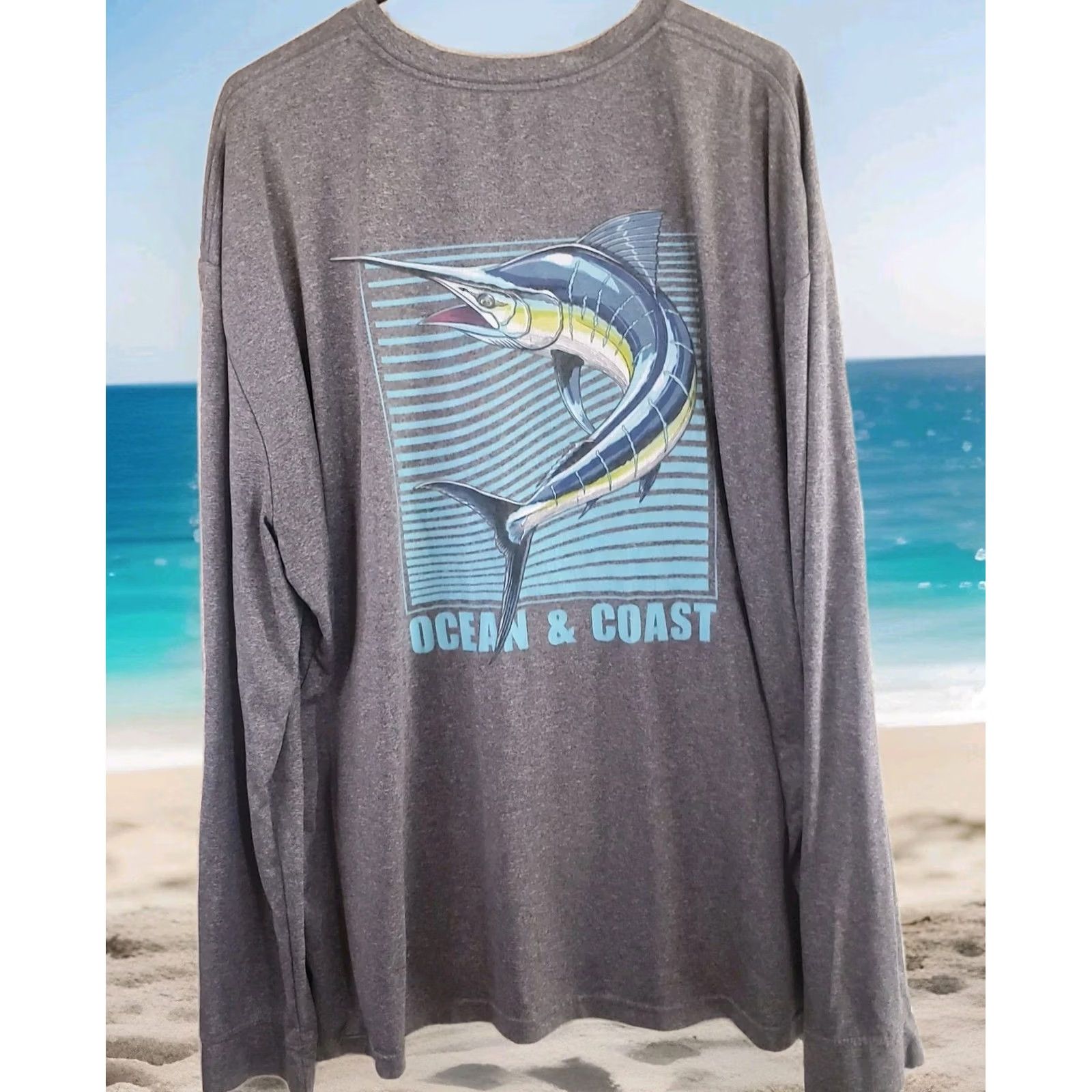 Vintage Ocean Coast Mens Long Sleeve T-Shirt Sun Block UPF 50 Gray 2XL Raglan Crew Neck Solid Casual Fishing Outdoor Sports Nationwide Size US XXL / EU 58 / 5 - 2 Thumbnail