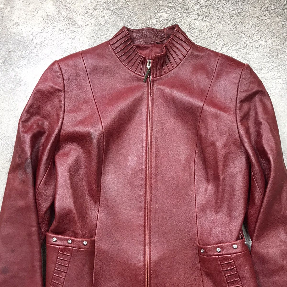 Vintage Vintage Y2K Burgundy Leather Jacket Streetwear Grunge Boxy M Size M / US 6-8 / IT 42-44 - 3 Thumbnail