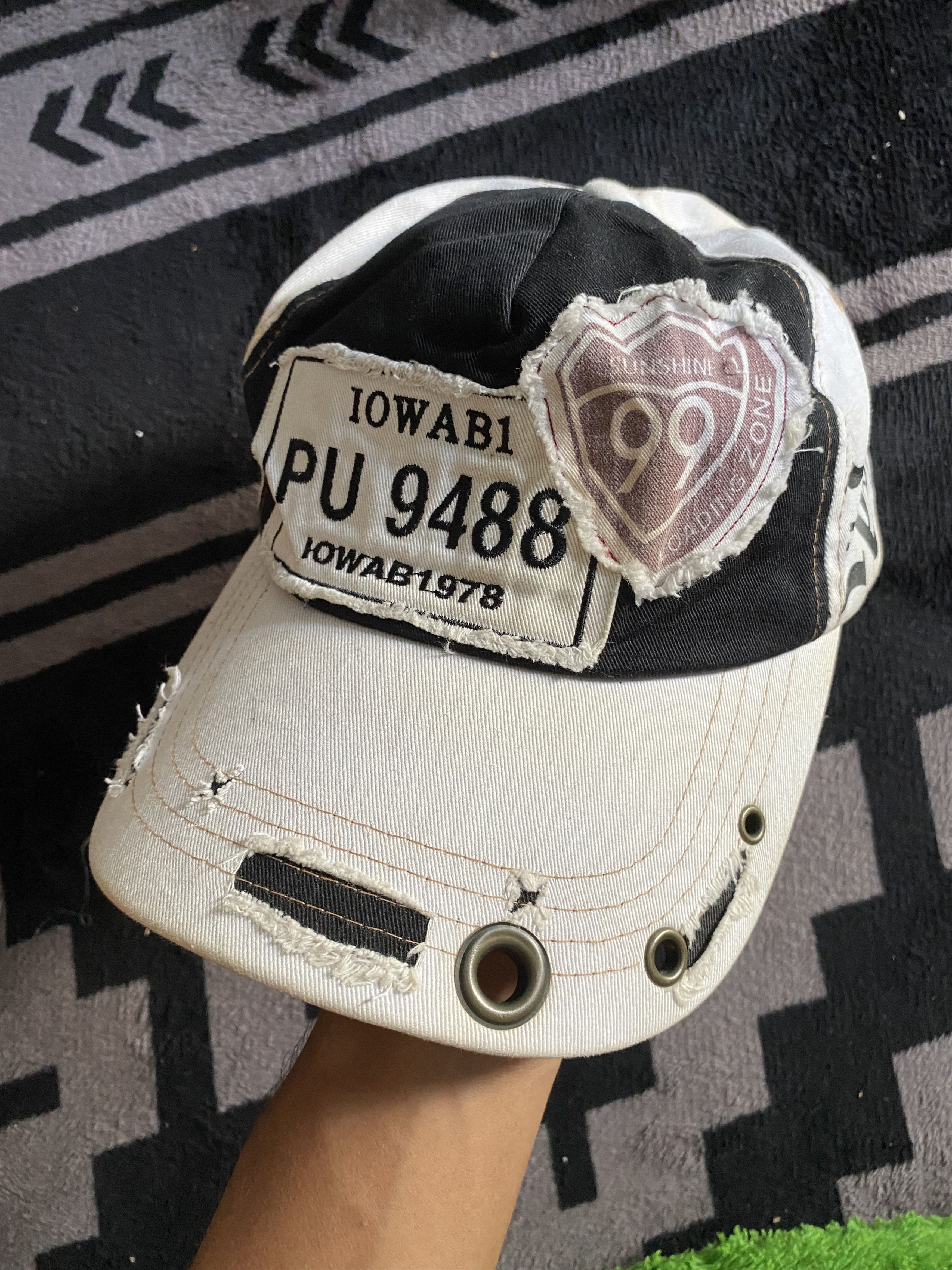 image of Zone 99 Distressed Hats Y2K Style in Black/White, Men's